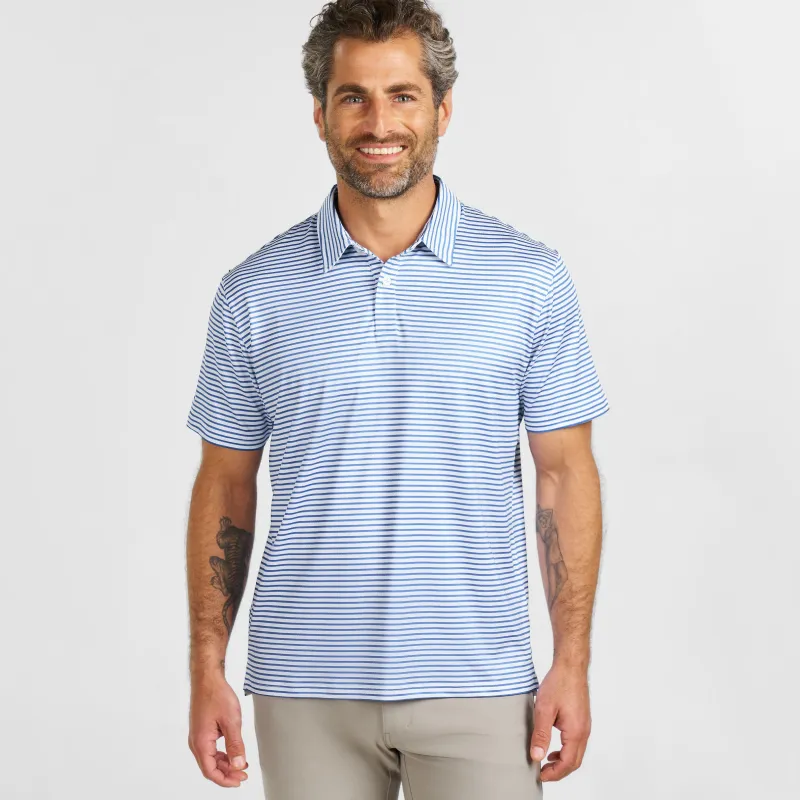 Coastal Stripes Tech Polo sold by Ash & Erie