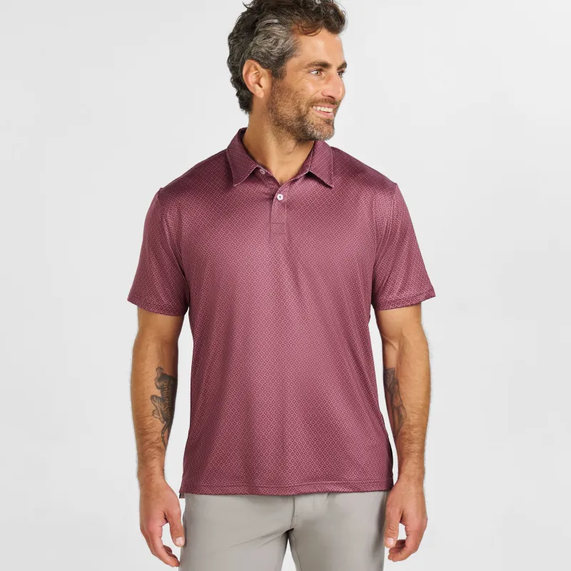 Burgundy Links Tech Polo sold by Ash & Erie