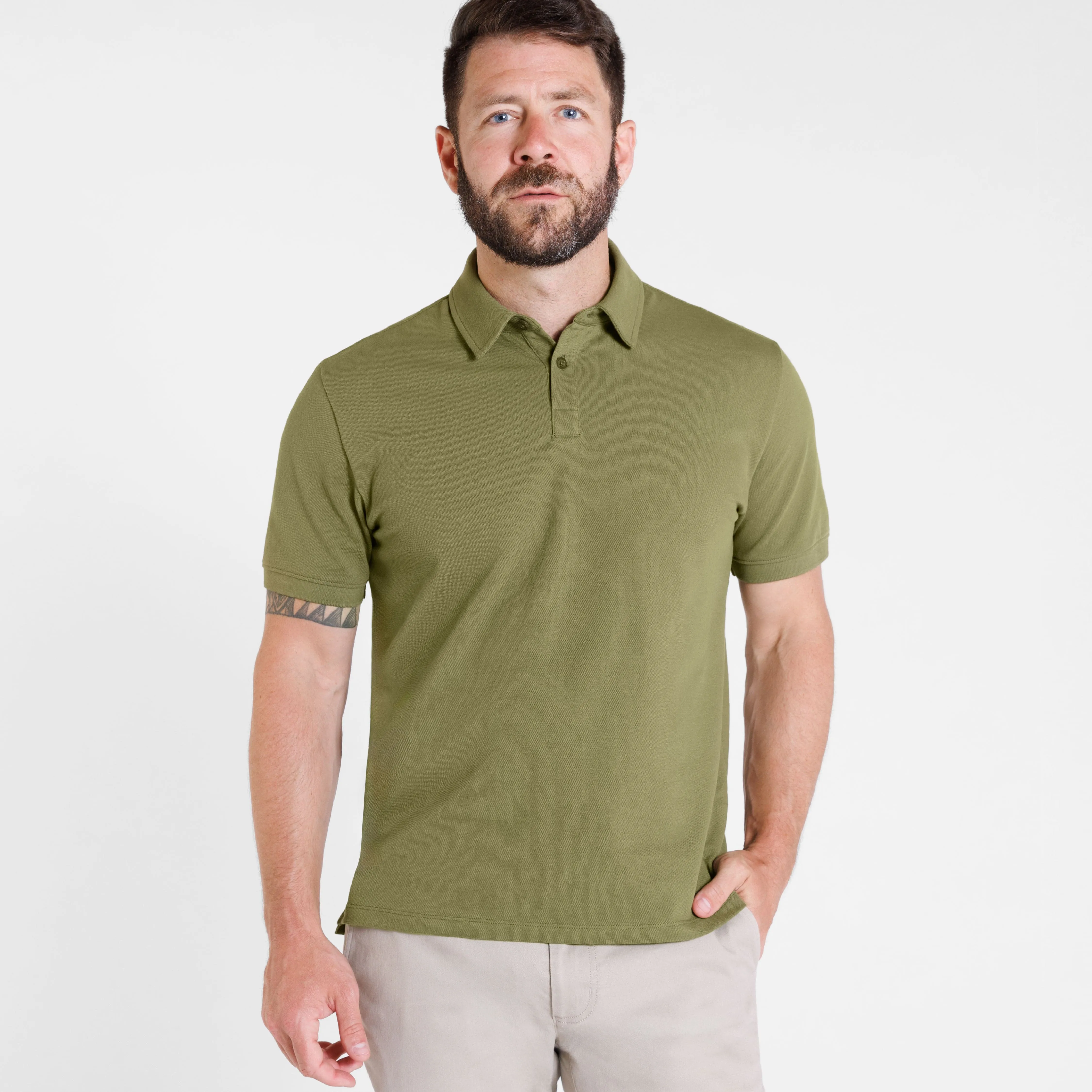 Army Green Pique Daily Polo sold by Ash & Erie