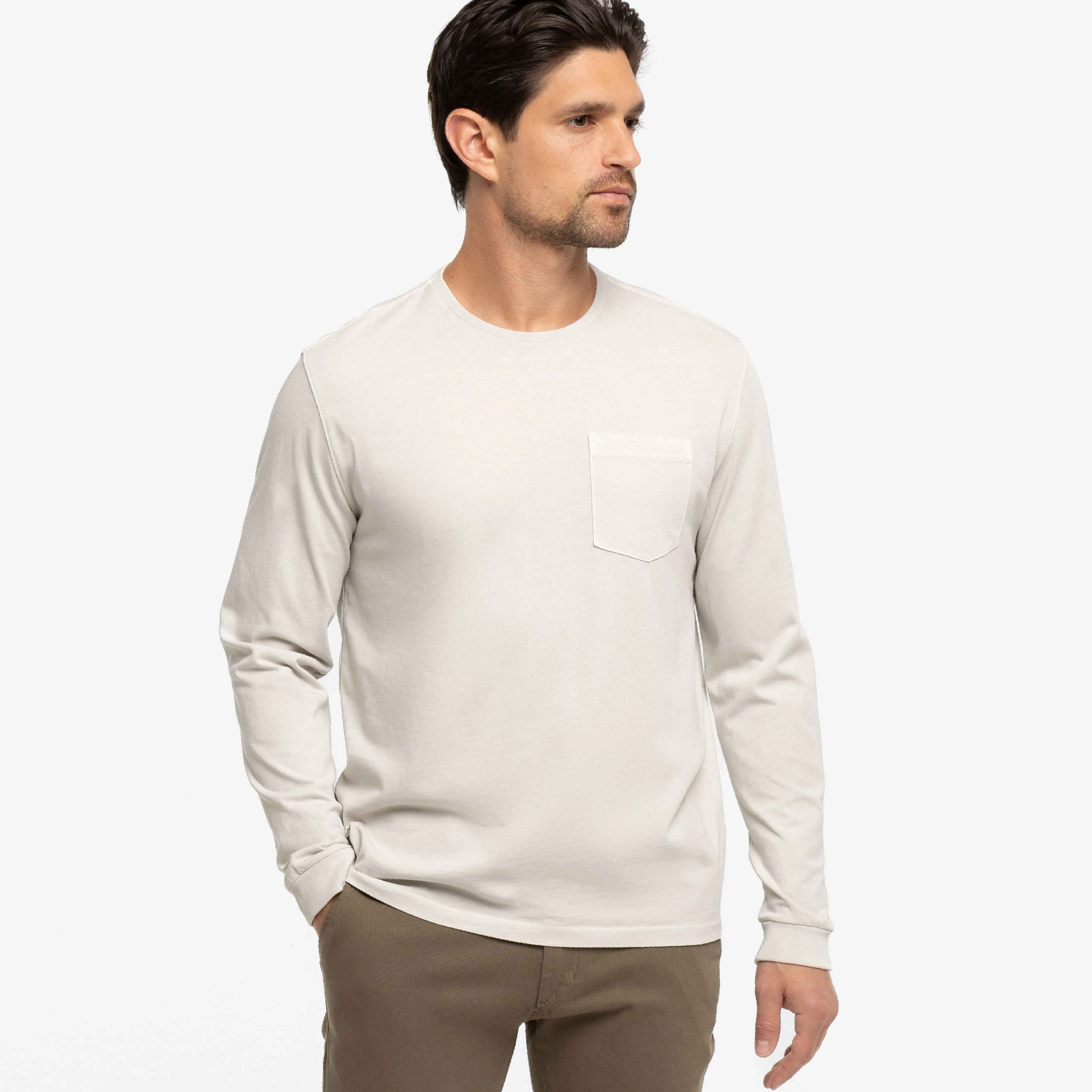 Washed Oat Long Sleeve Pima Cotton Crew Neck Tee sold by Ash & Erie
