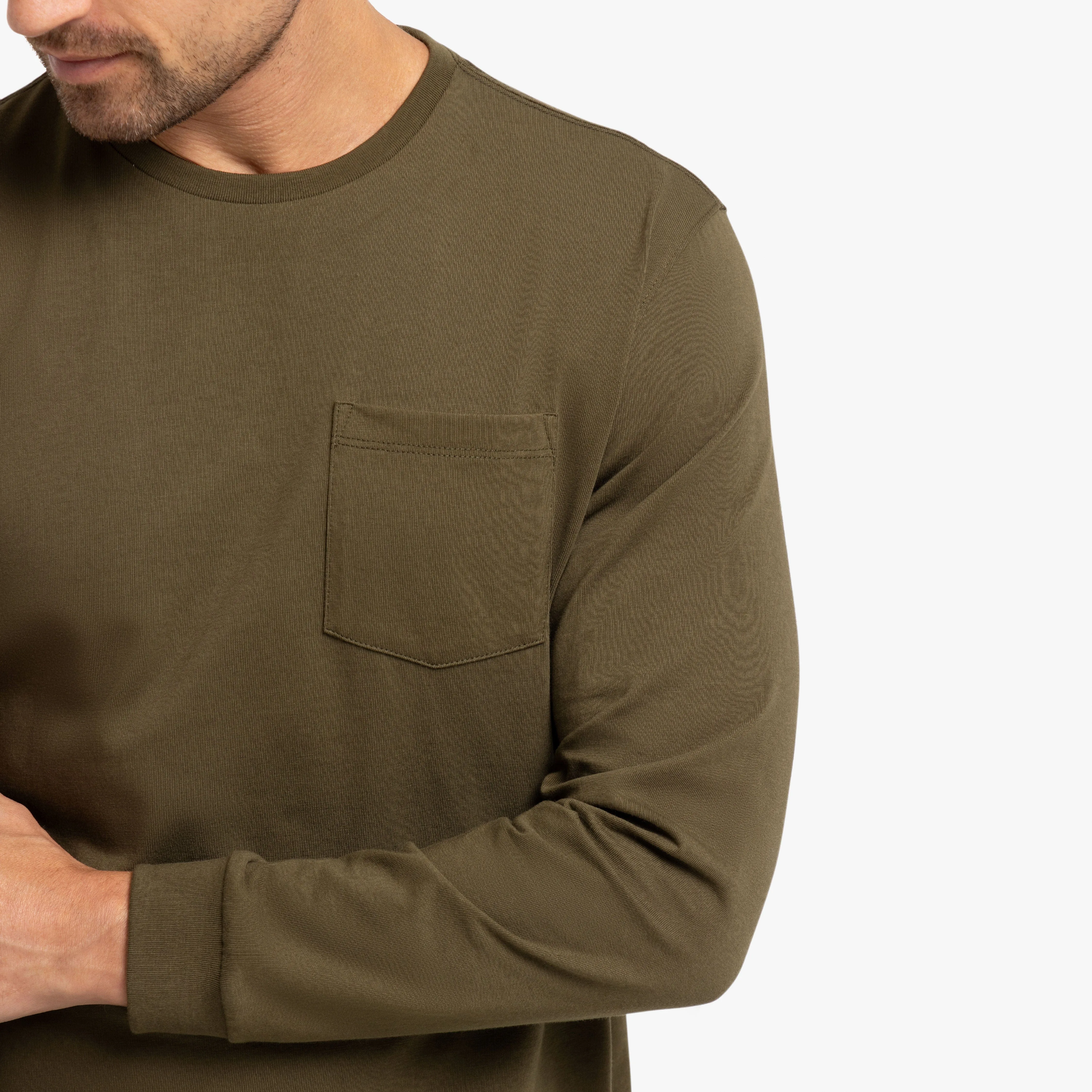 Olive Long Sleeve Pima Cotton Crew Neck Tee sold by Ash & Erie product image thumbnail 4
