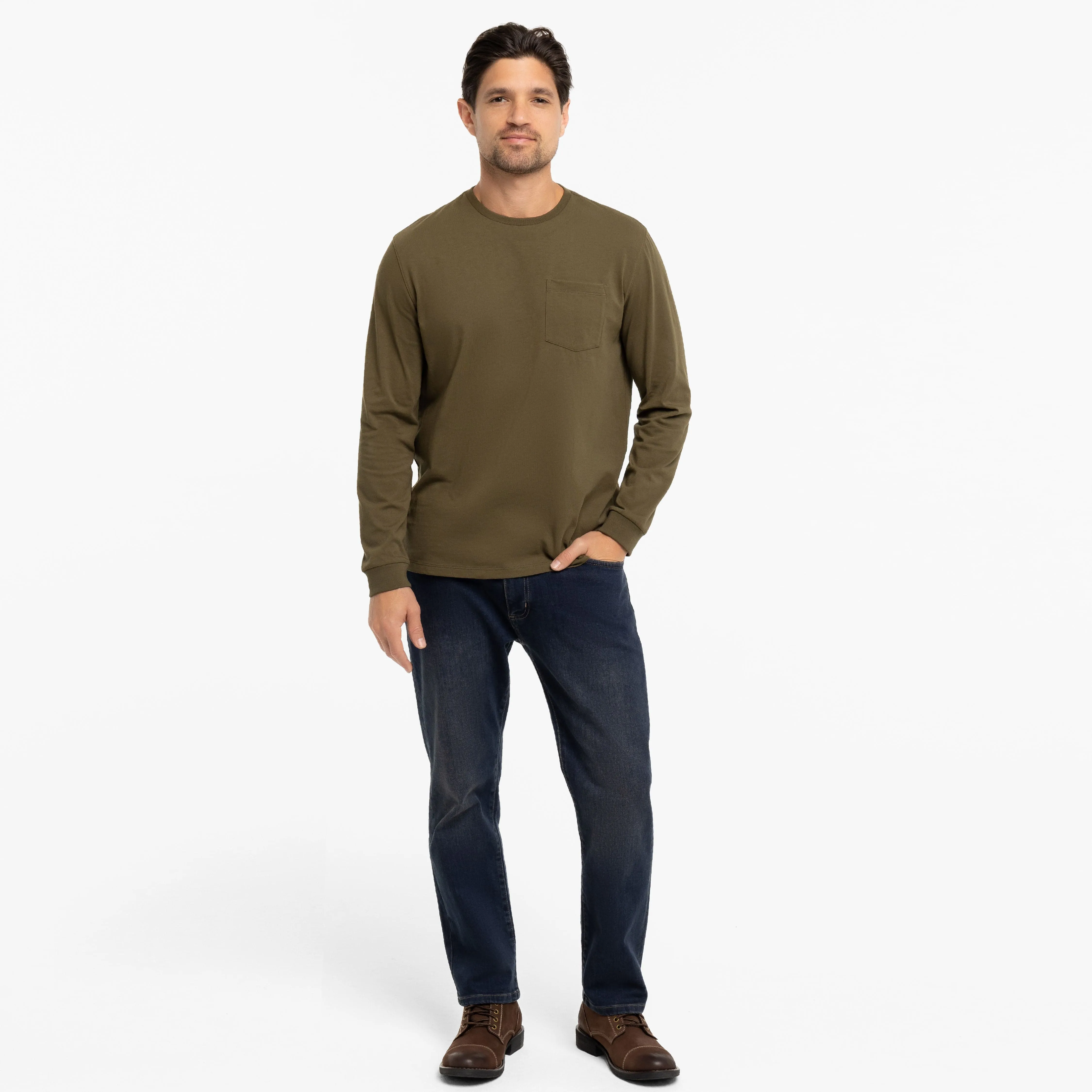 Olive Long Sleeve Pima Cotton Crew Neck Tee sold by Ash & Erie product image thumbnail 2