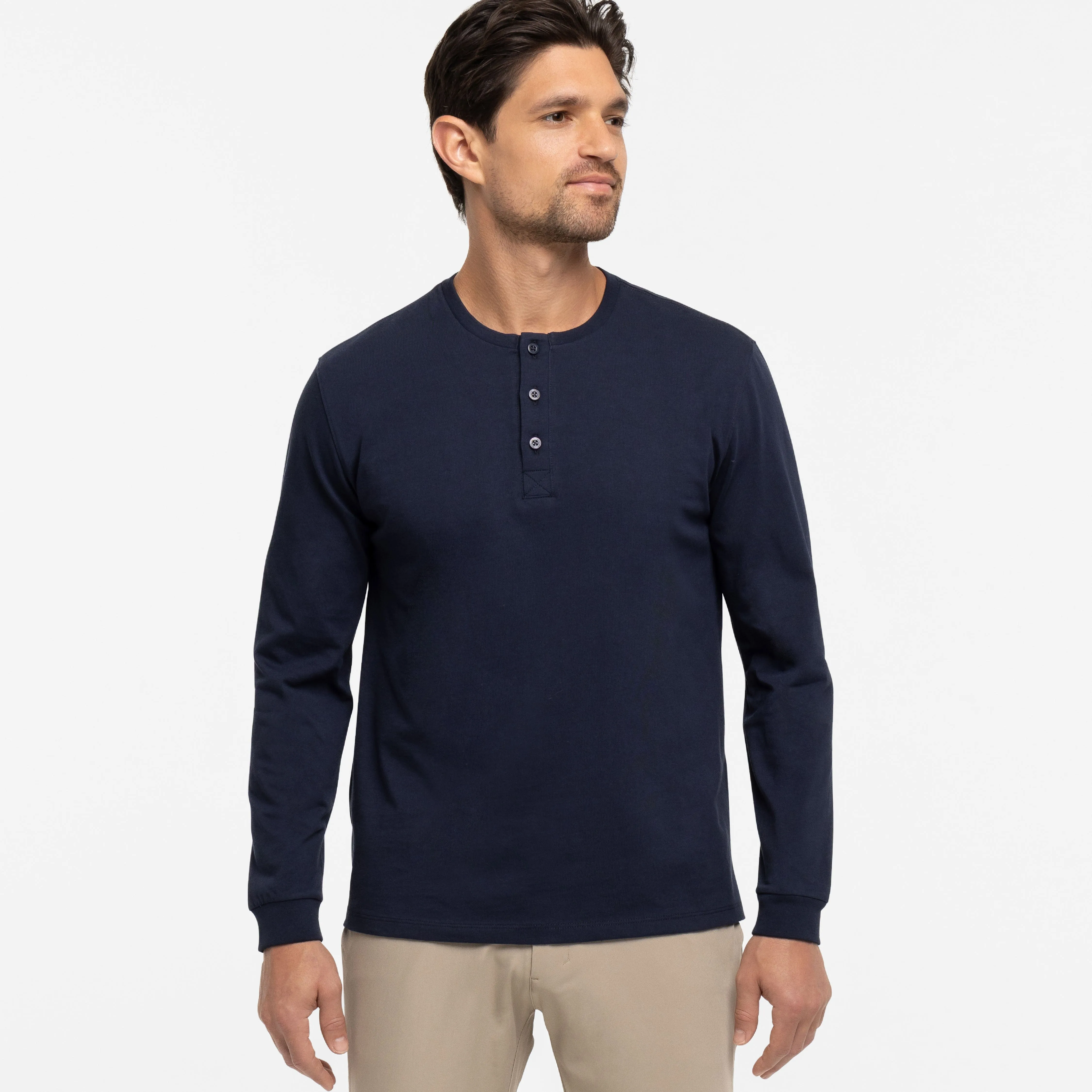 True Navy Long Sleeve Pima Cotton Henley sold by Ash & Erie