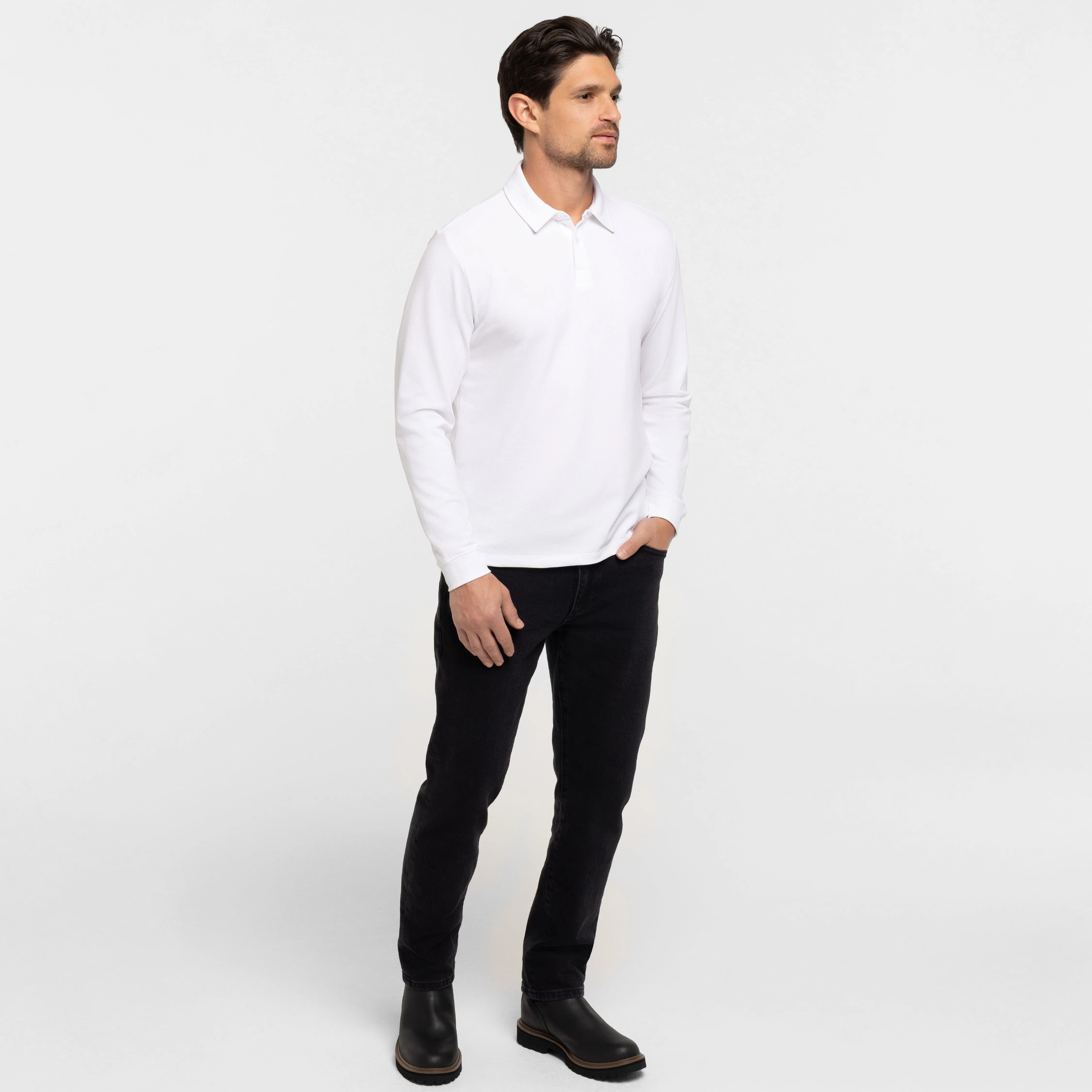 White Pique Long Sleeve Polo sold by Ash & Erie product image thumbnail 2