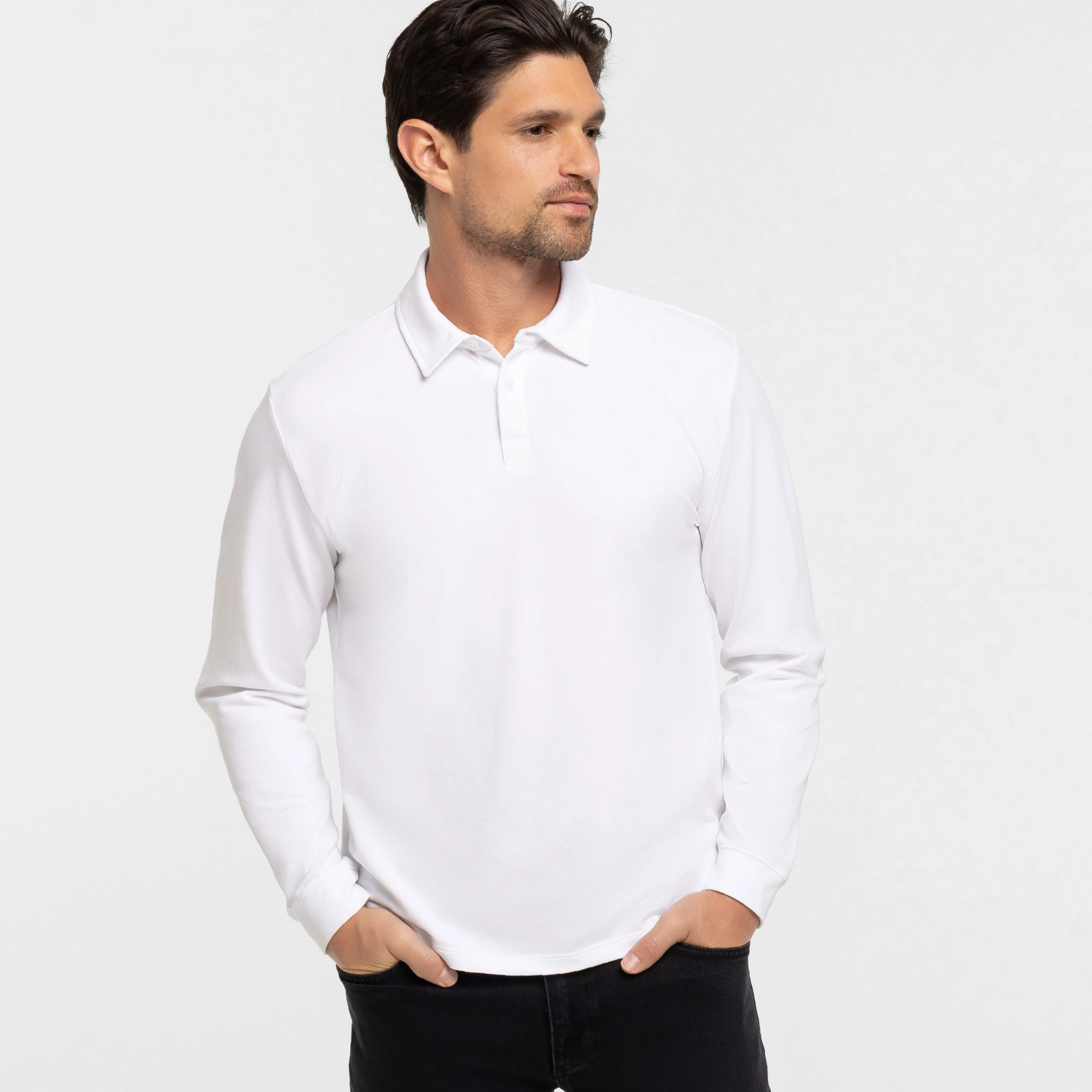 White Pique Long Sleeve Polo sold by Ash & Erie