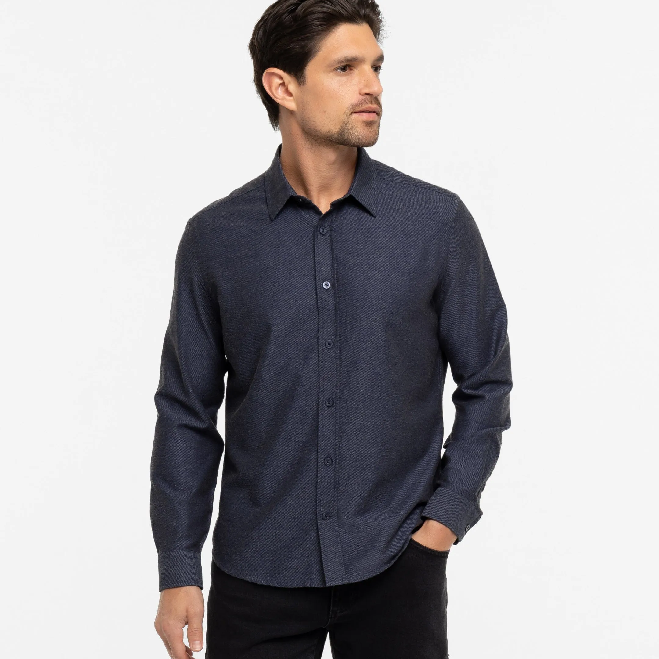 Navy Twill Brushed Shirt sold by Ash & Erie