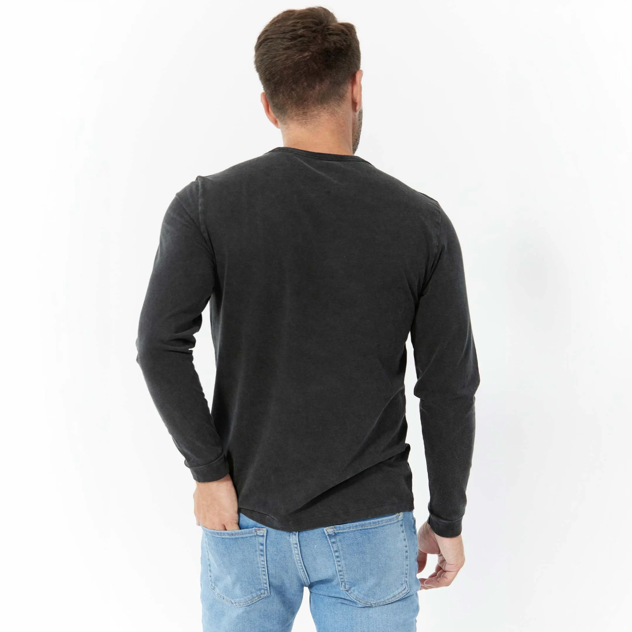 Washed Black Long Sleeve Pima Cotton Crew Neck Tee sold by Ash & Erie product image thumbnail 2