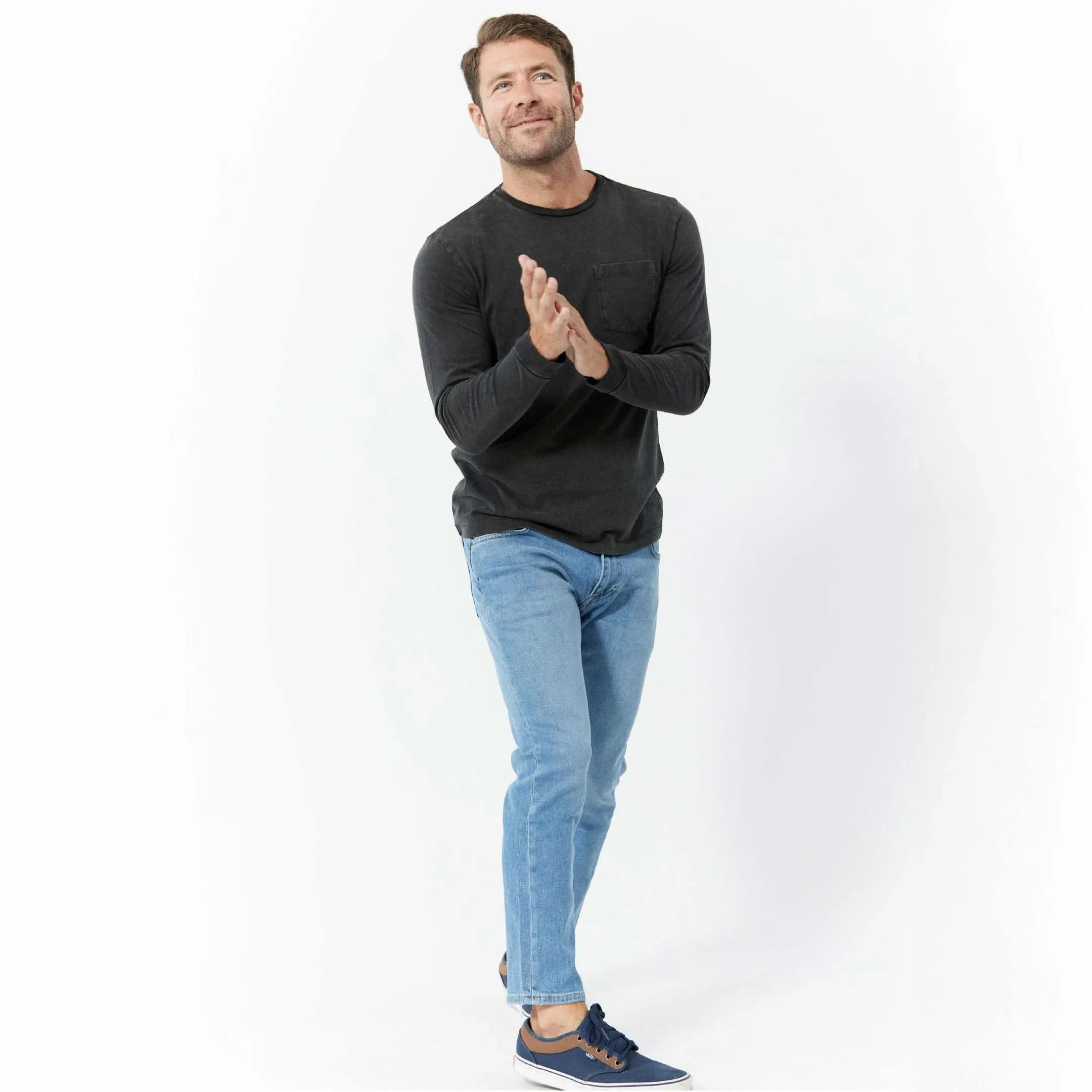 Washed Black Long Sleeve Pima Cotton Crew Neck Tee sold by Ash & Erie product image thumbnail 3