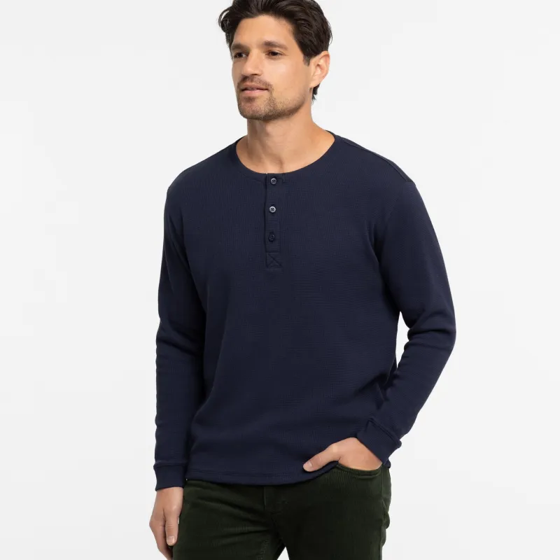 Navy Waffle Henley sold by Ash & Erie