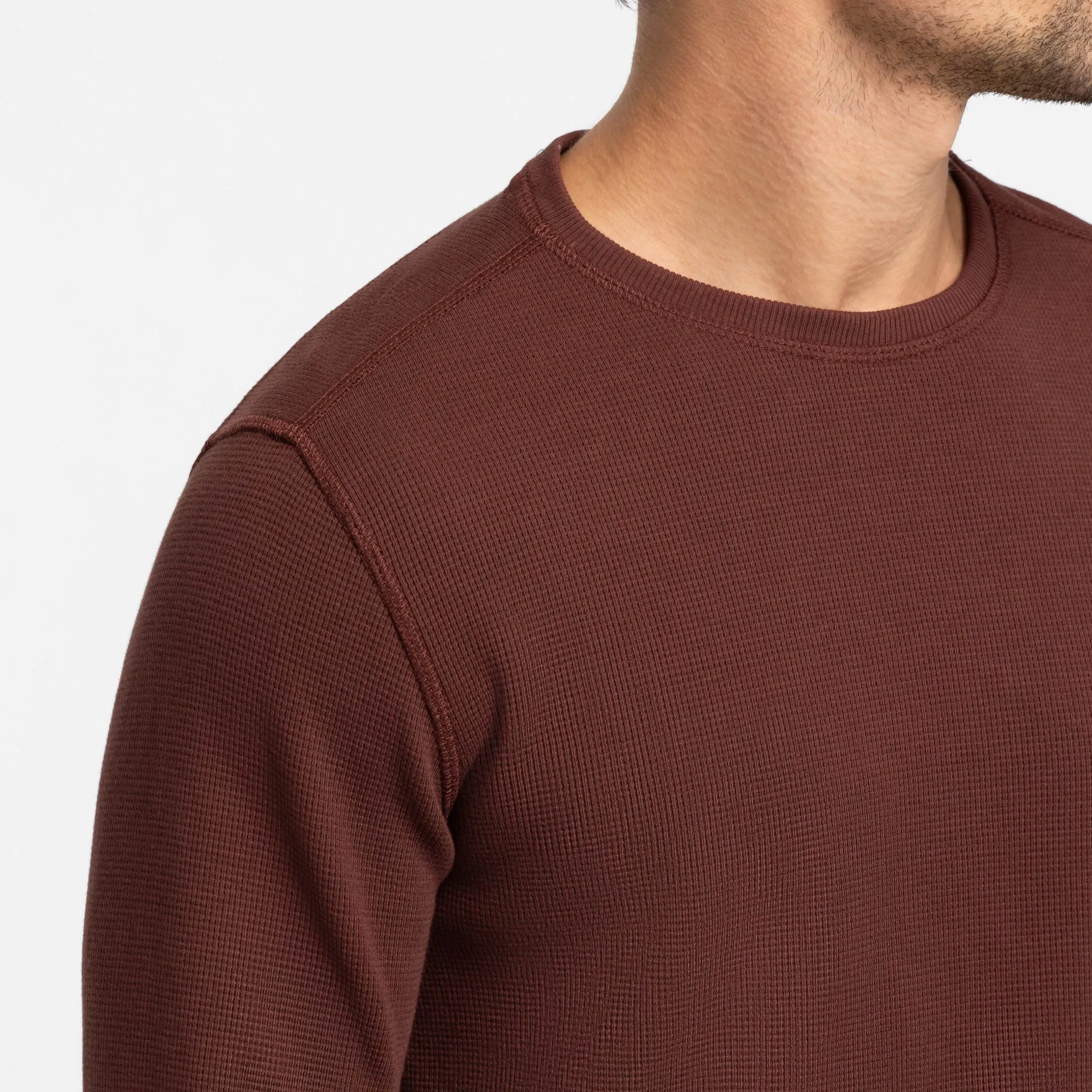 Burgundy Waffle Long Sleeve Crew Neck Tee sold by Ash & Erie product image thumbnail 4
