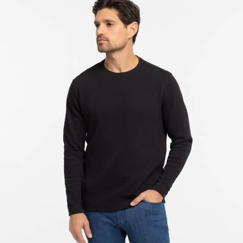 Black Waffle Long Sleeve Crew Neck Tee sold by Ash & Erie