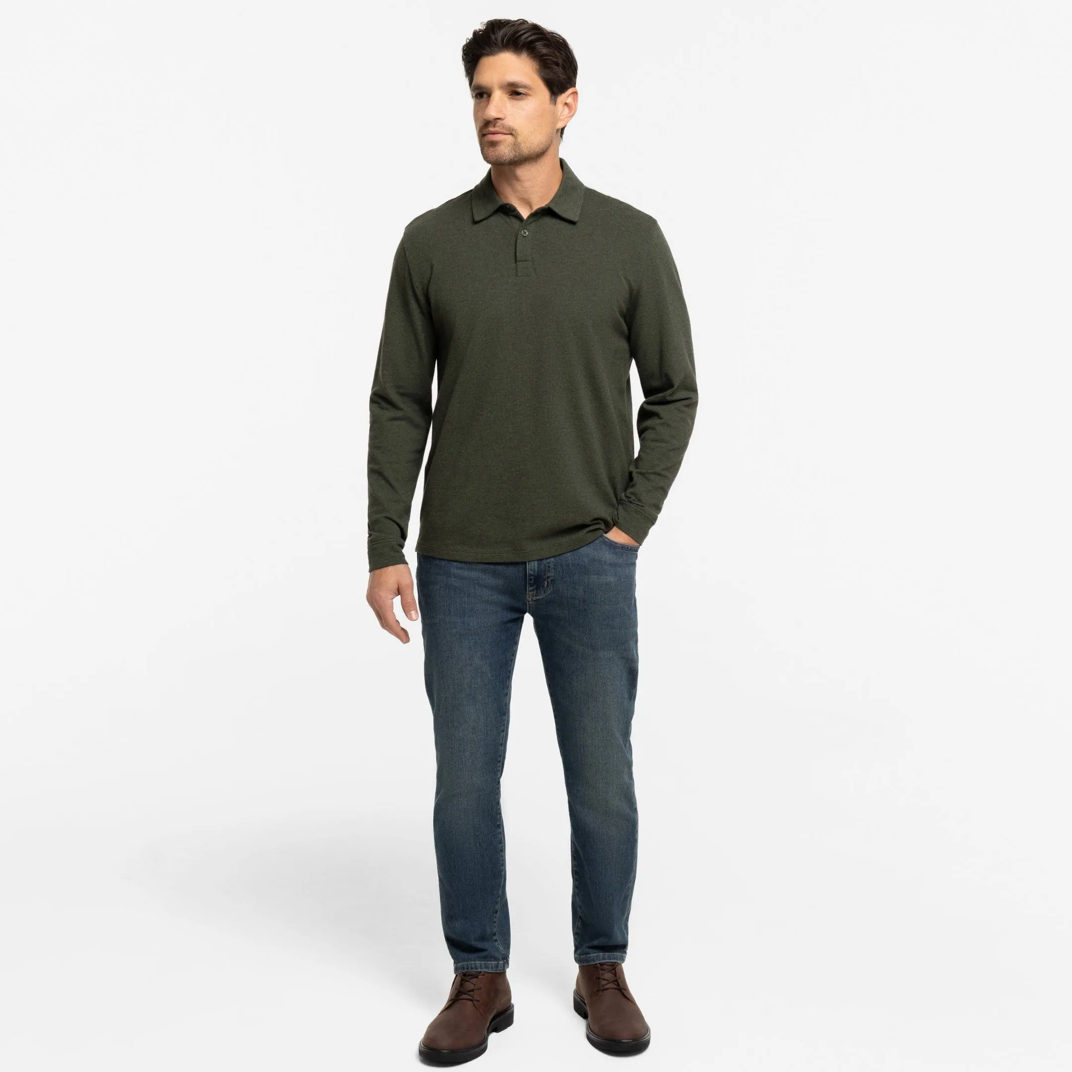 Heather Green Pique Long Sleeve Polo sold by Ash & Erie product image thumbnail 2