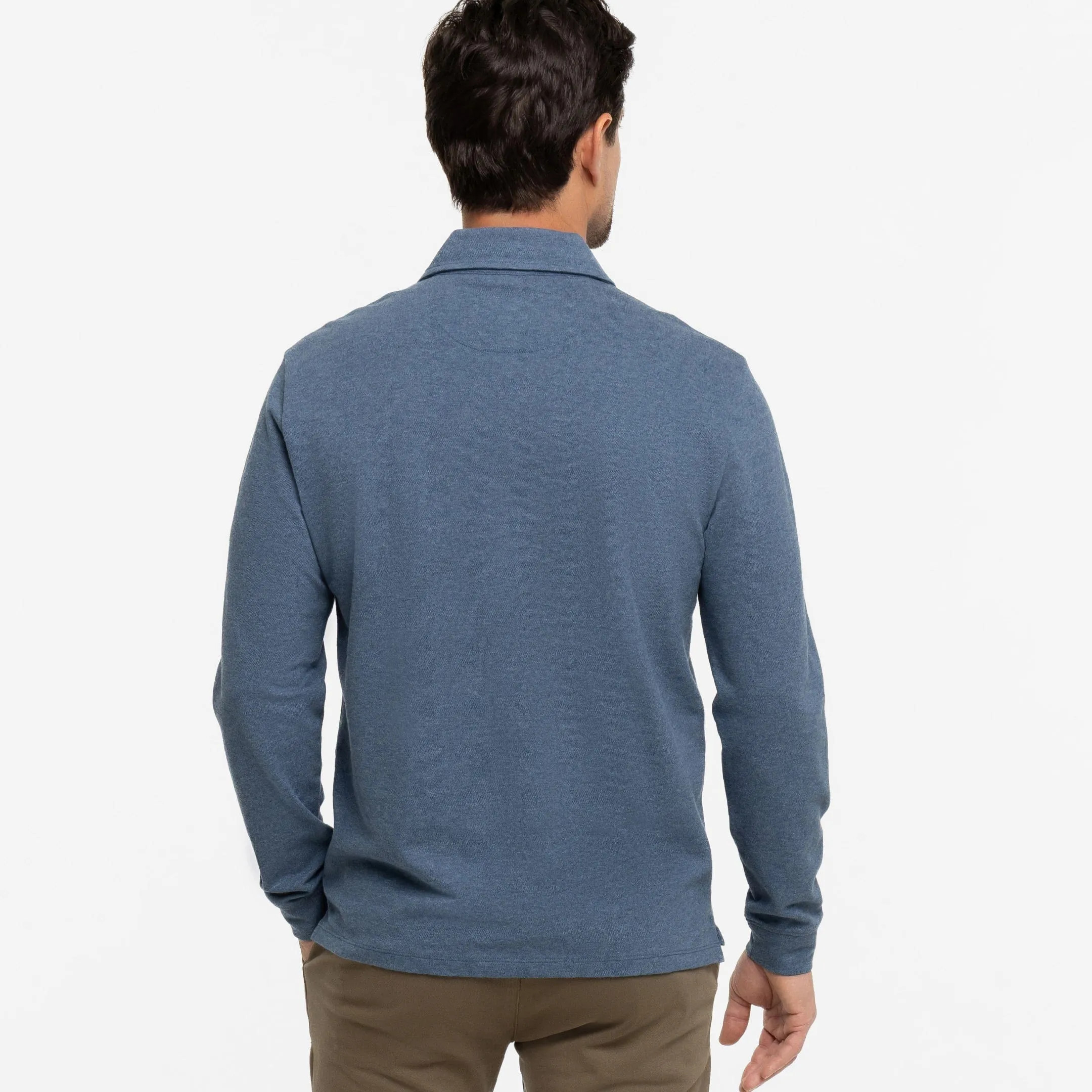 Heather Blue Pique Long Sleeve Polo sold by Ash & Erie product image thumbnail 3