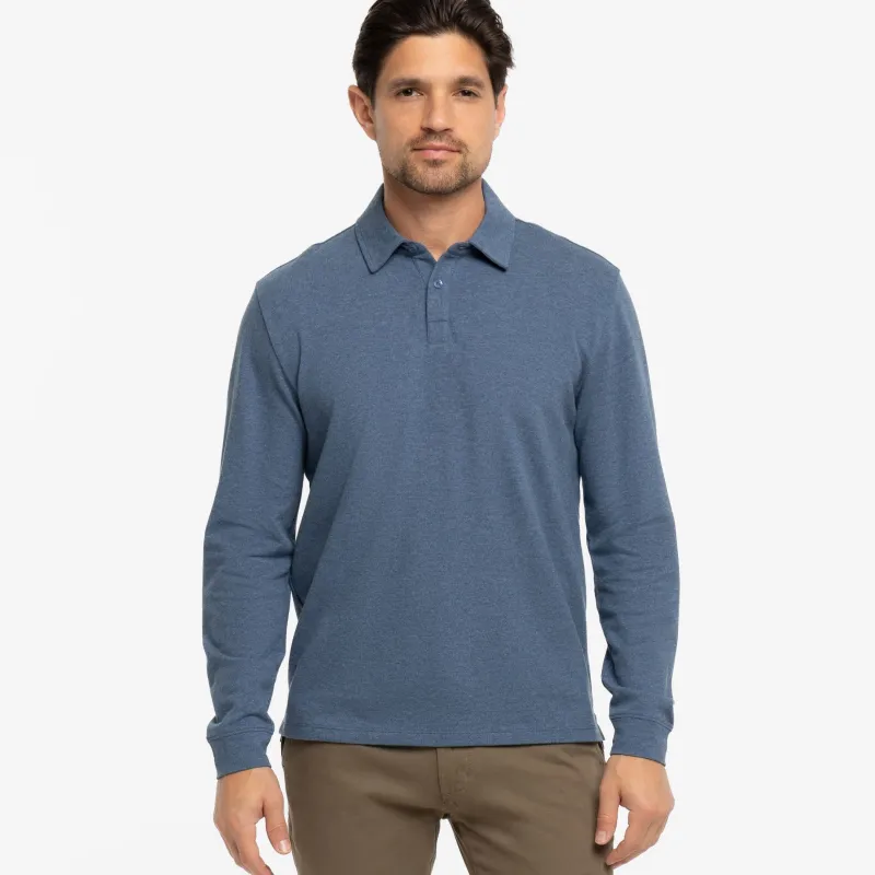 Heather Blue Pique Long Sleeve Polo sold by Ash & Erie