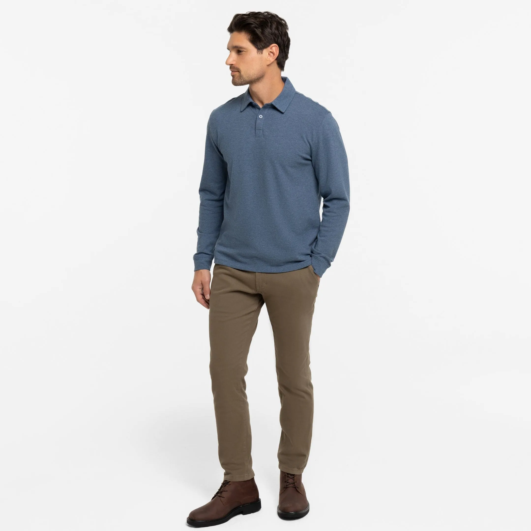 Heather Blue Pique Long Sleeve Polo sold by Ash & Erie product image thumbnail 2