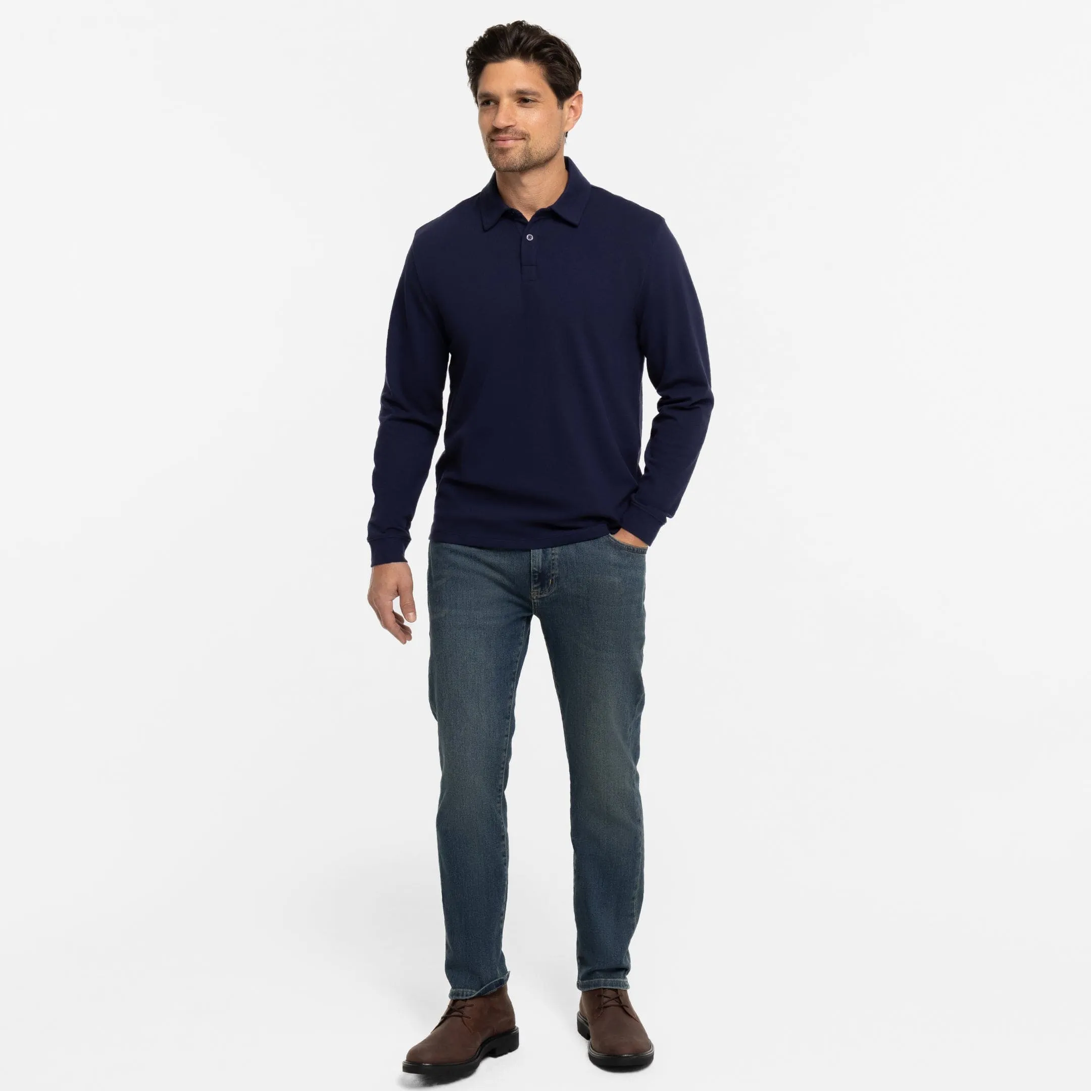 Navy Pique Long Sleeve Polo sold by Ash & Erie product image thumbnail 2