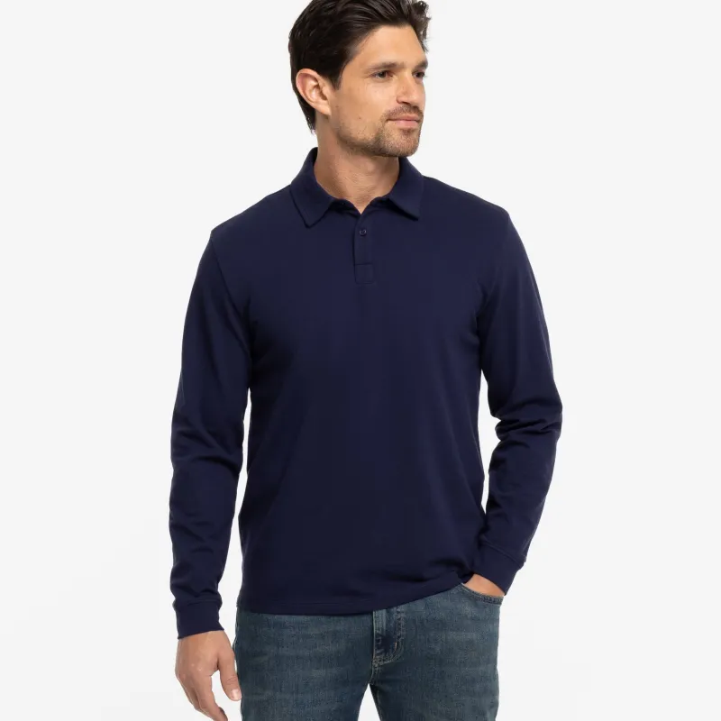 Navy Pique Long Sleeve Polo sold by Ash & Erie
