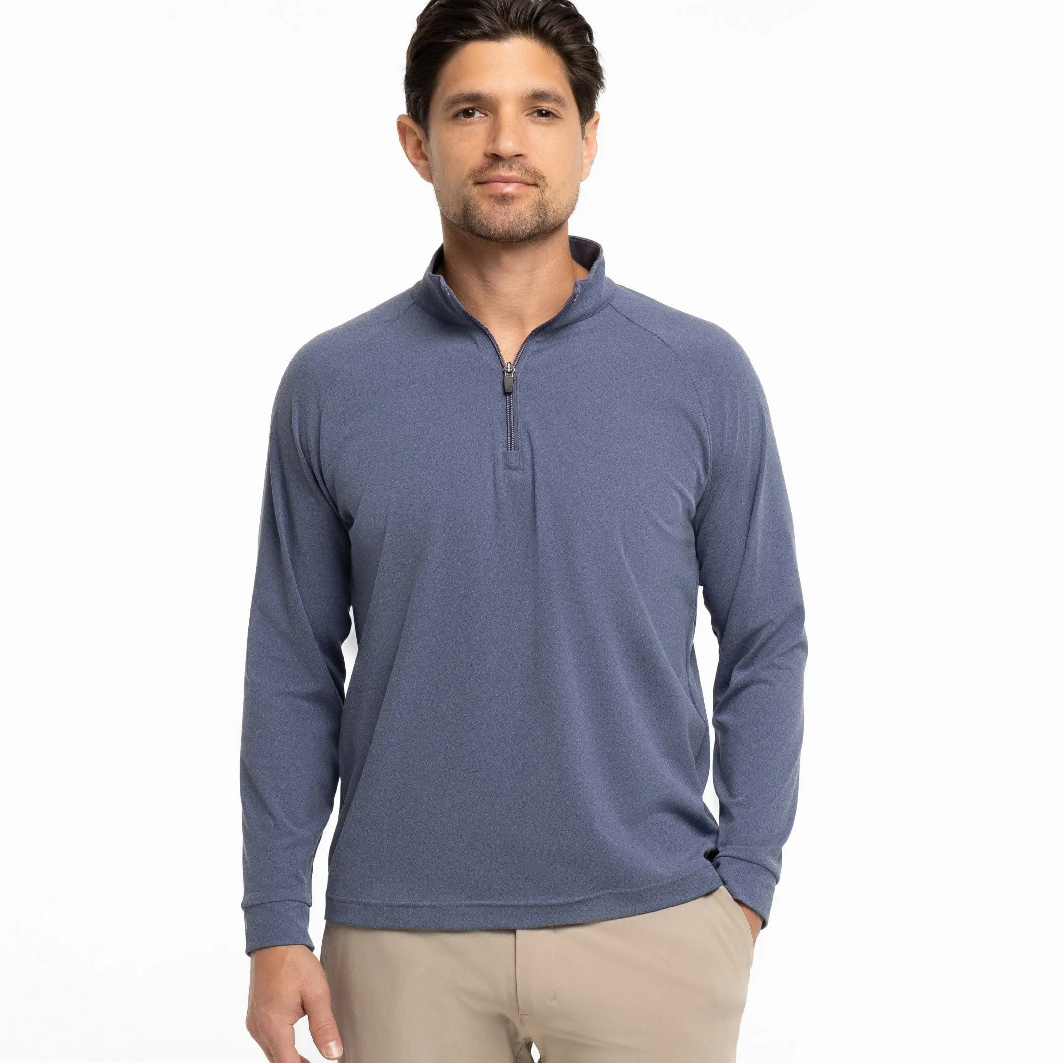 Heather Blue Hybrid Quarter-Zip sold by Ash & Erie