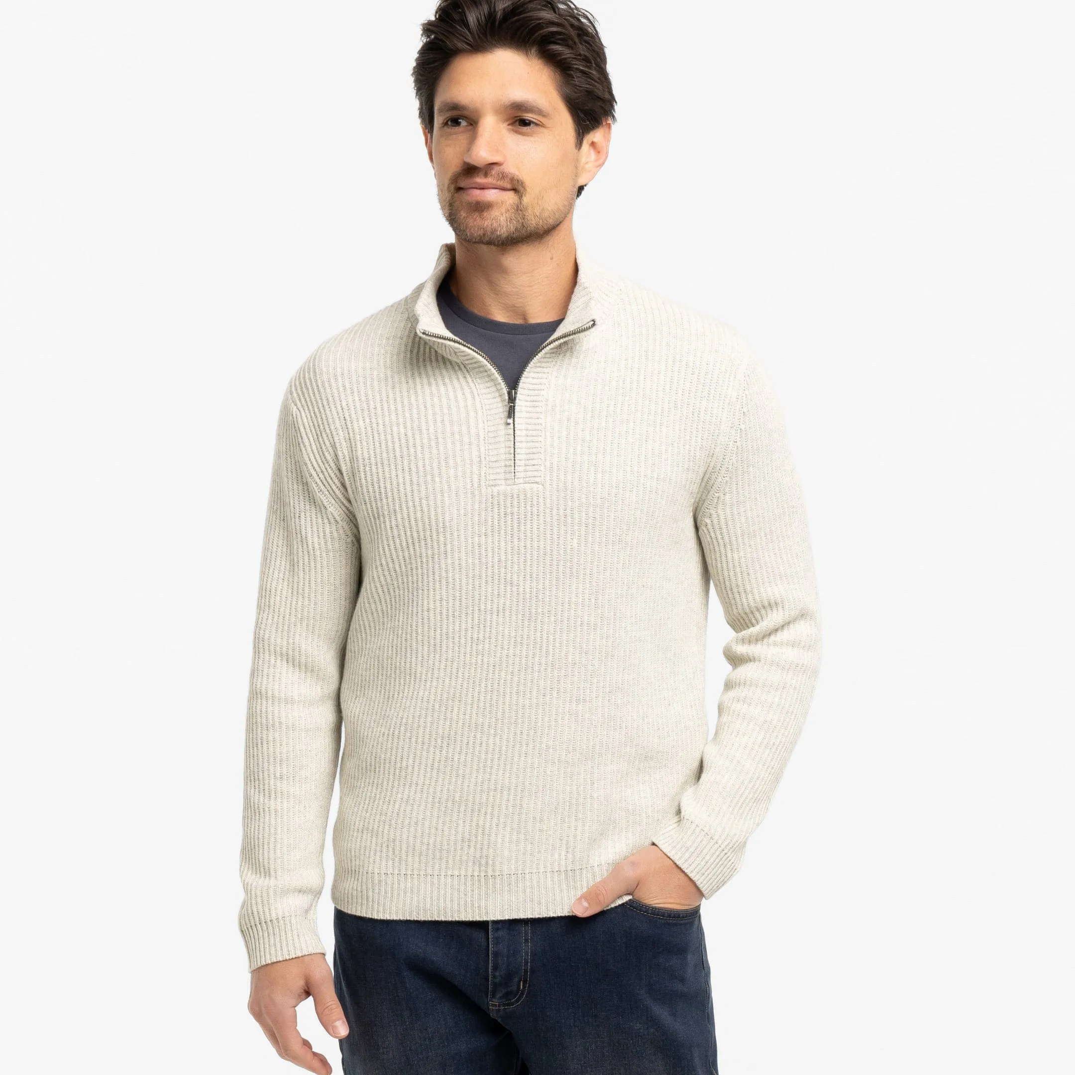 Oat Cashmere Blend Quarter-Zip Sweater sold by Ash & Erie