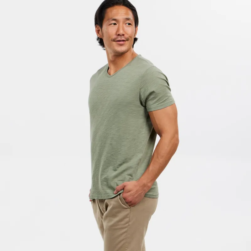 Muted Green Textured V Neck Tee sold by Ash & Erie