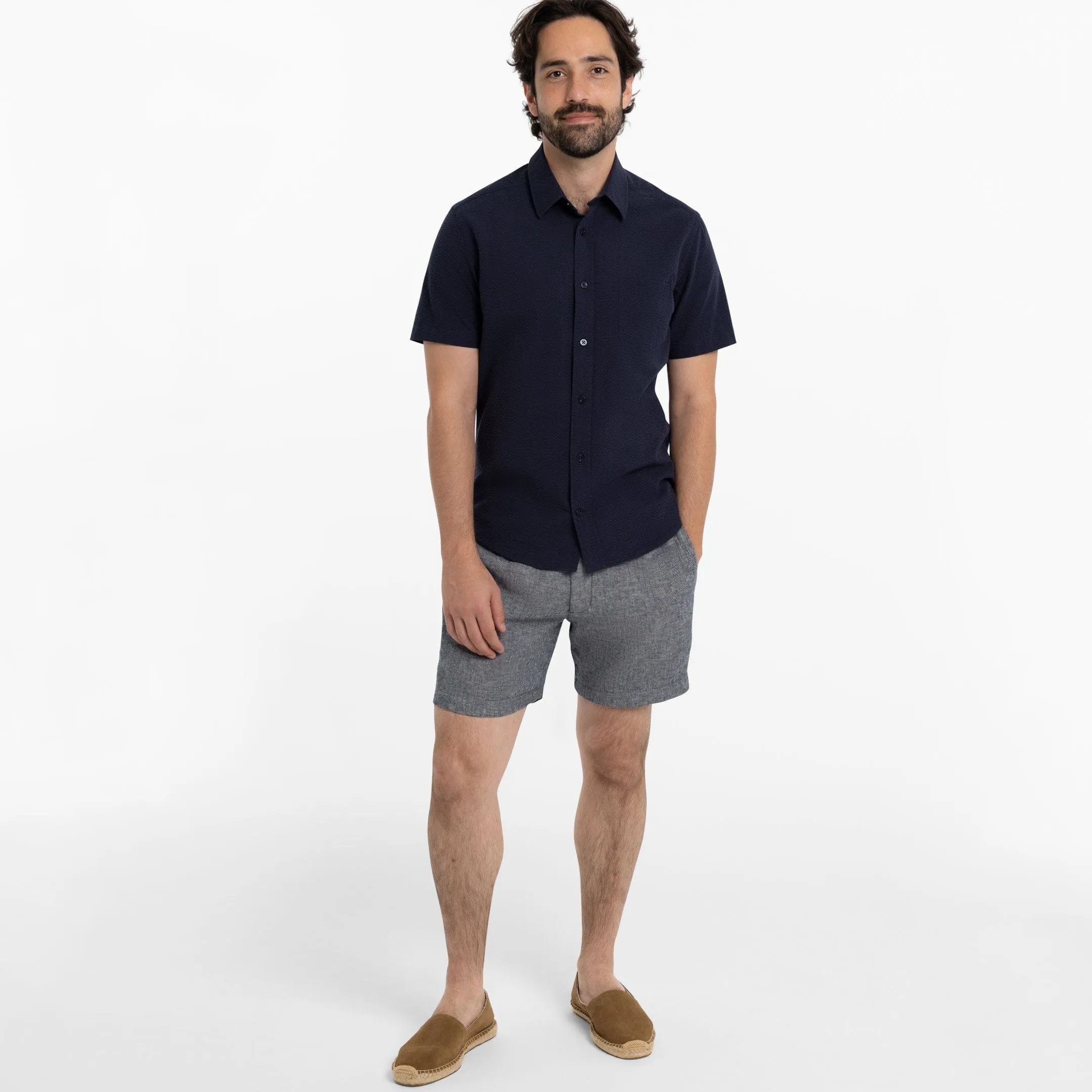 Navy Seersucker Short Sleeve Shirt sold by Ash & Erie product image thumbnail 2