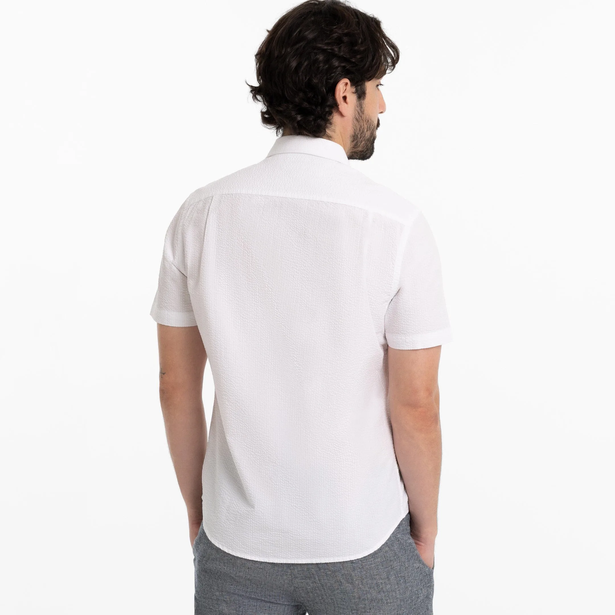 White Seersucker Short Sleeve Shirt sold by Ash & Erie product image thumbnail 3