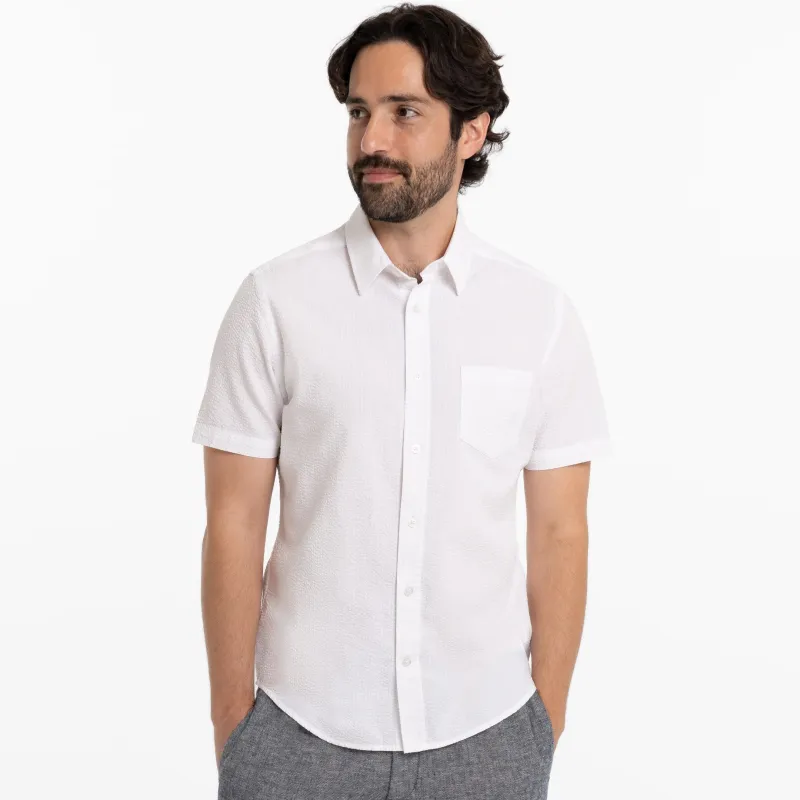 White Seersucker Short Sleeve Shirt sold by Ash & Erie