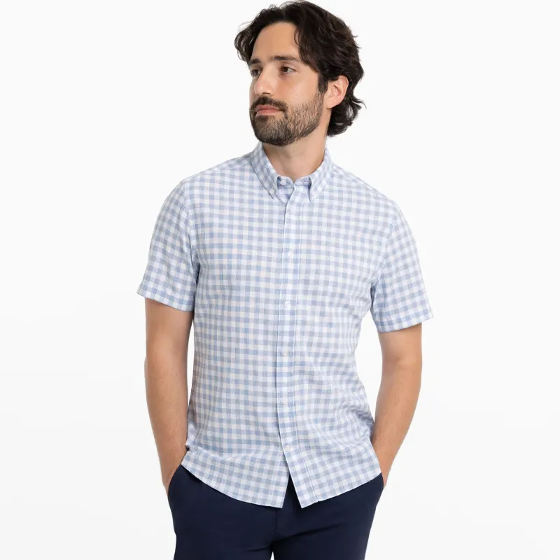 Sky Gingham Linen Short Sleeve Shirt made by Ash & Erie