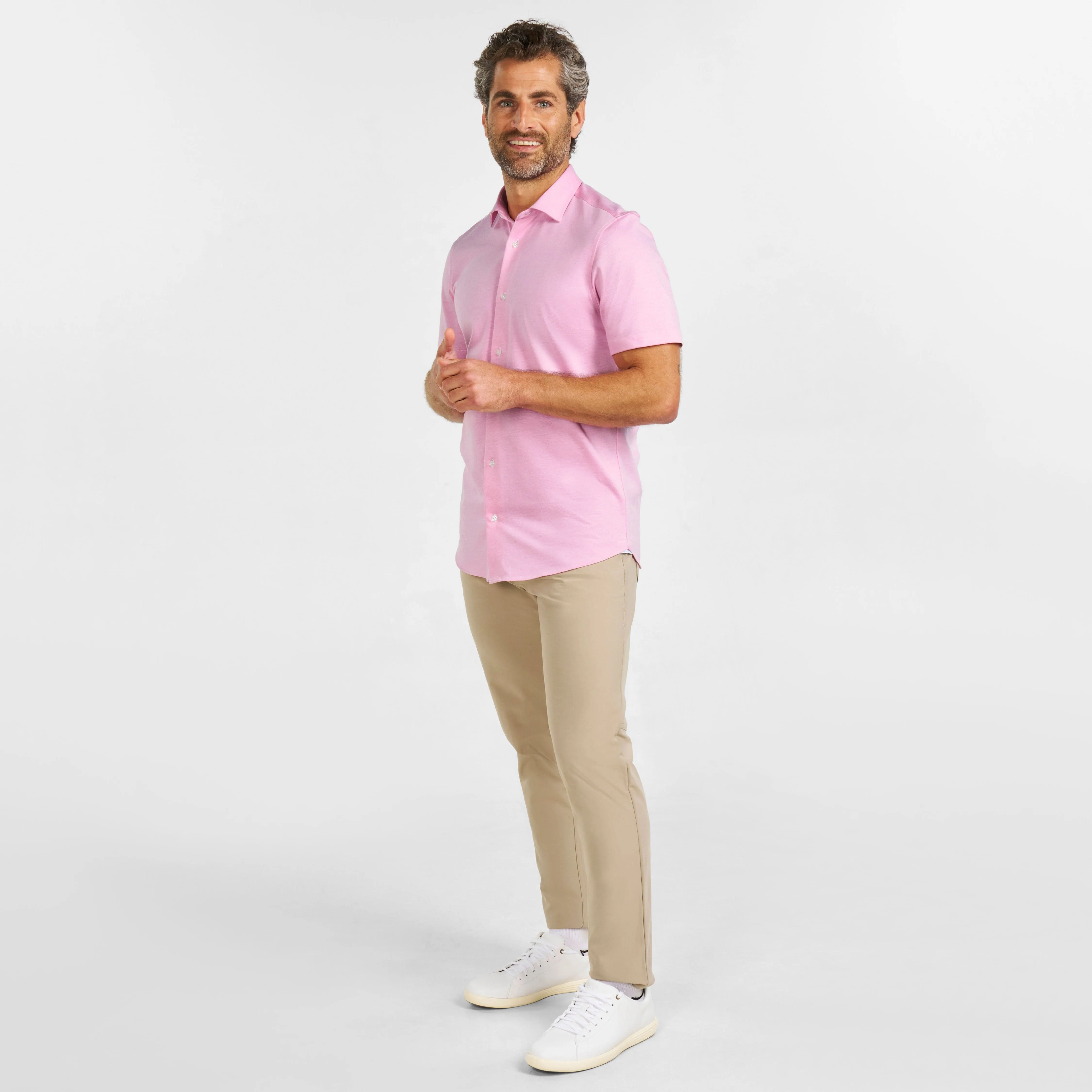 Pink Melange Short Sleeve Natural Performance Stretch Shirt sold by Ash & Erie product image thumbnail 2