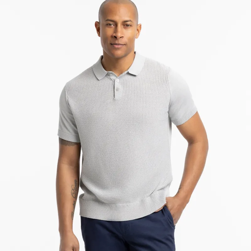 Grey Button Knit Polo made by Ash & Erie