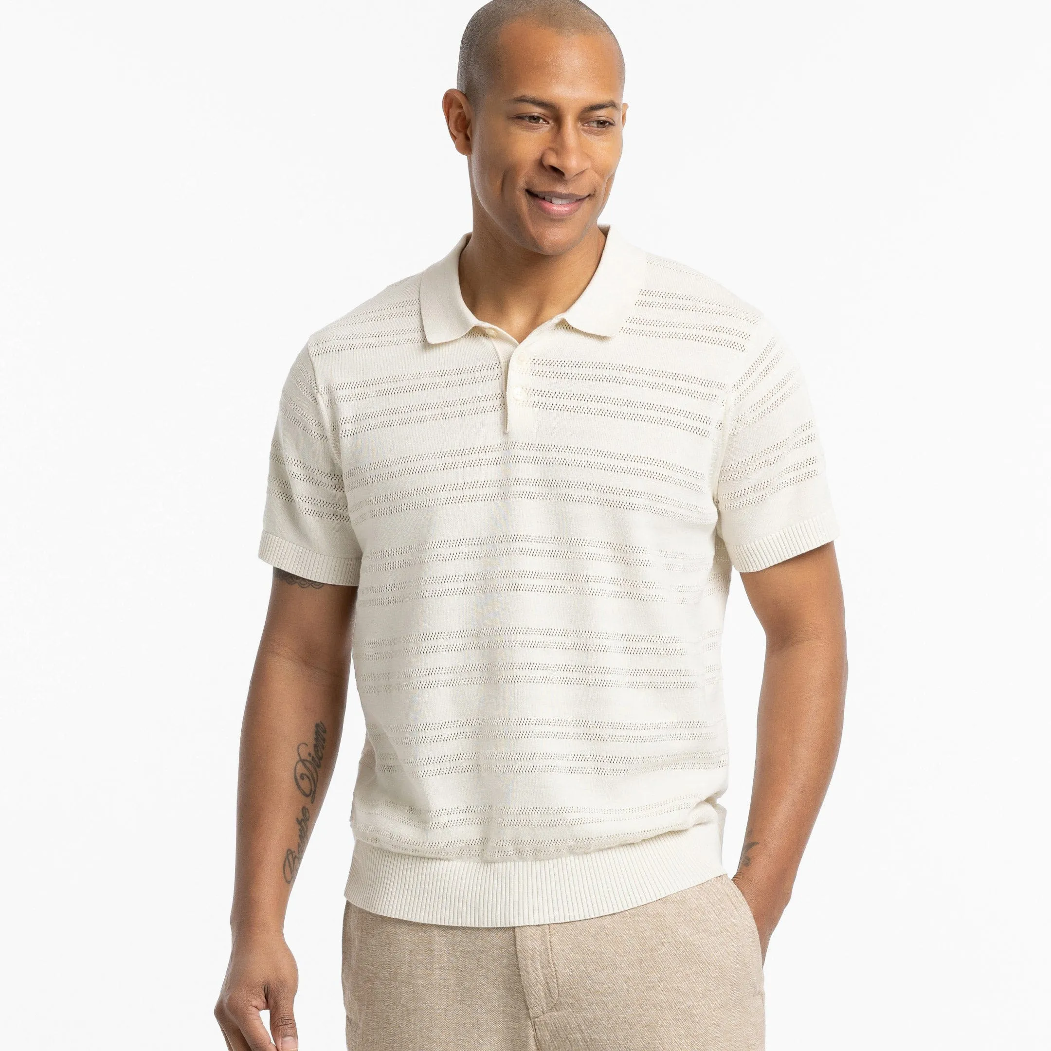 Alabaster Stripes Knit Polo sold by Ash & Erie