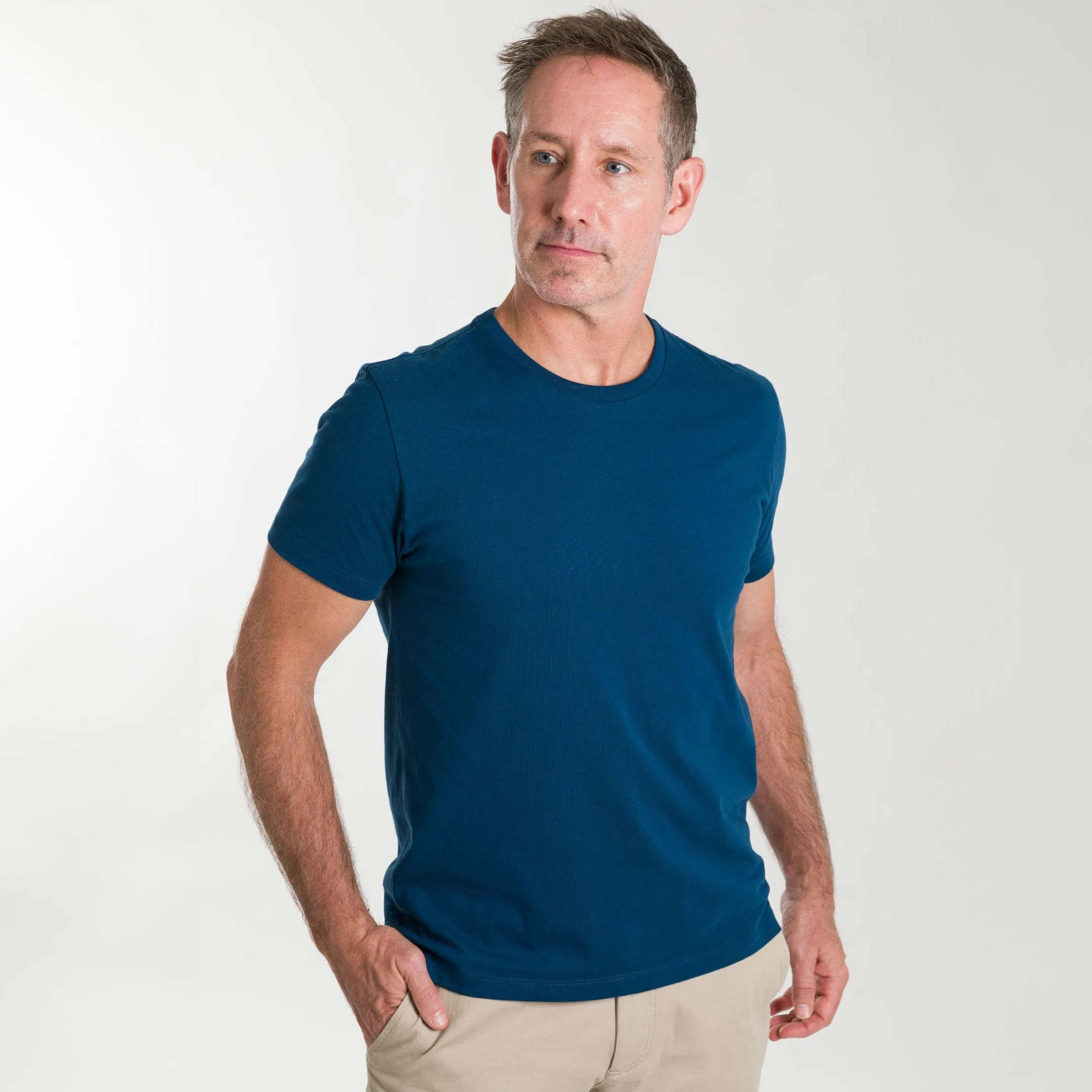 Blue Pima Cotton Crew Neck Tee sold by Ash & Erie