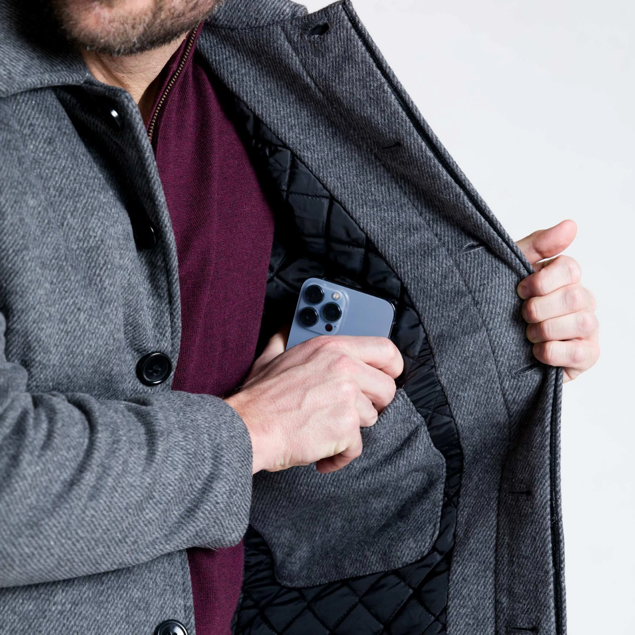 Grey Herringbone Peacoat sold by Ash & Erie product image thumbnail 4