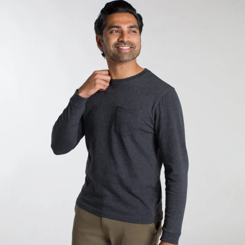 Heather Black Long Sleeve Pocket Tee sold by Ash & Erie