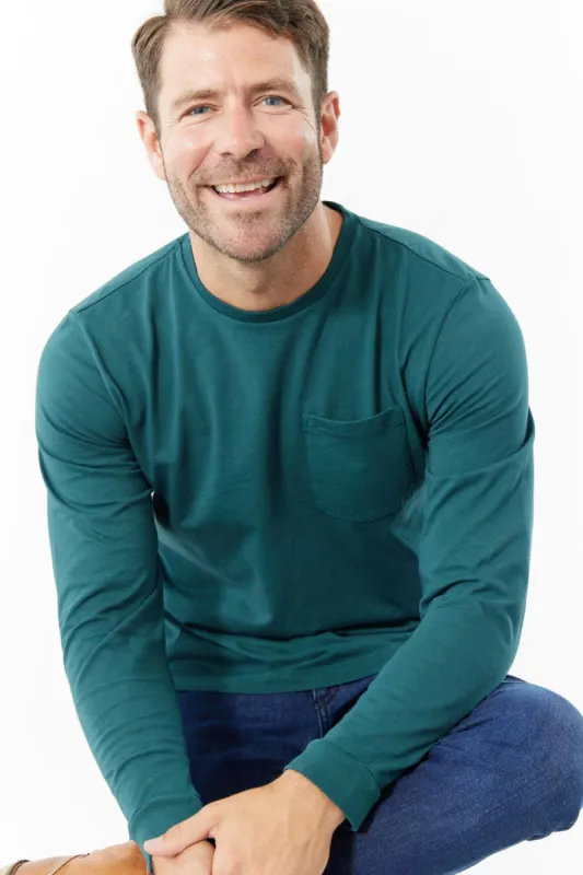 Forest Green Long Sleeve Pima Cotton Crew Neck Tee sold by Ash & Erie