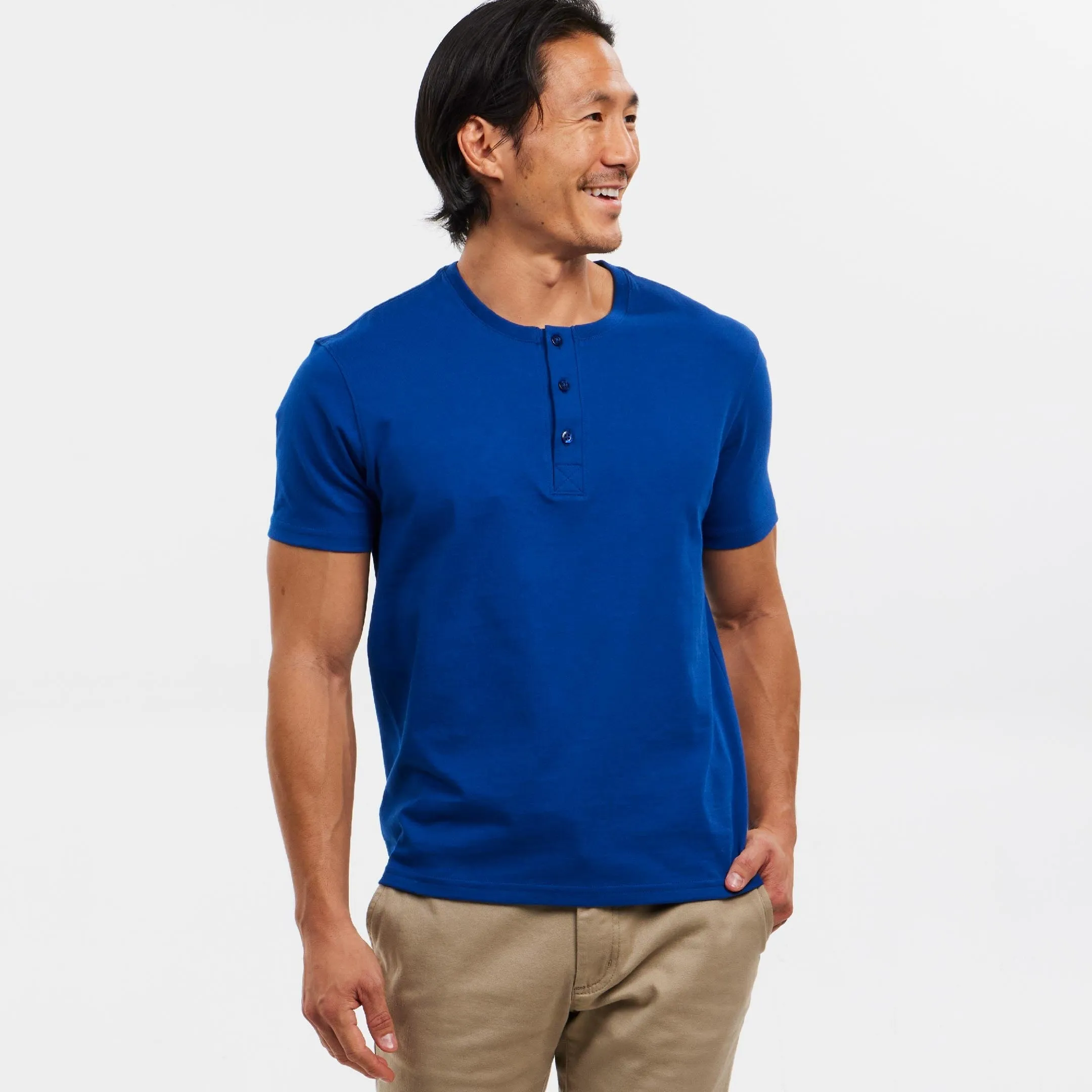 Blue Short Sleeve Pima Cotton Henley sold by Ash & Erie