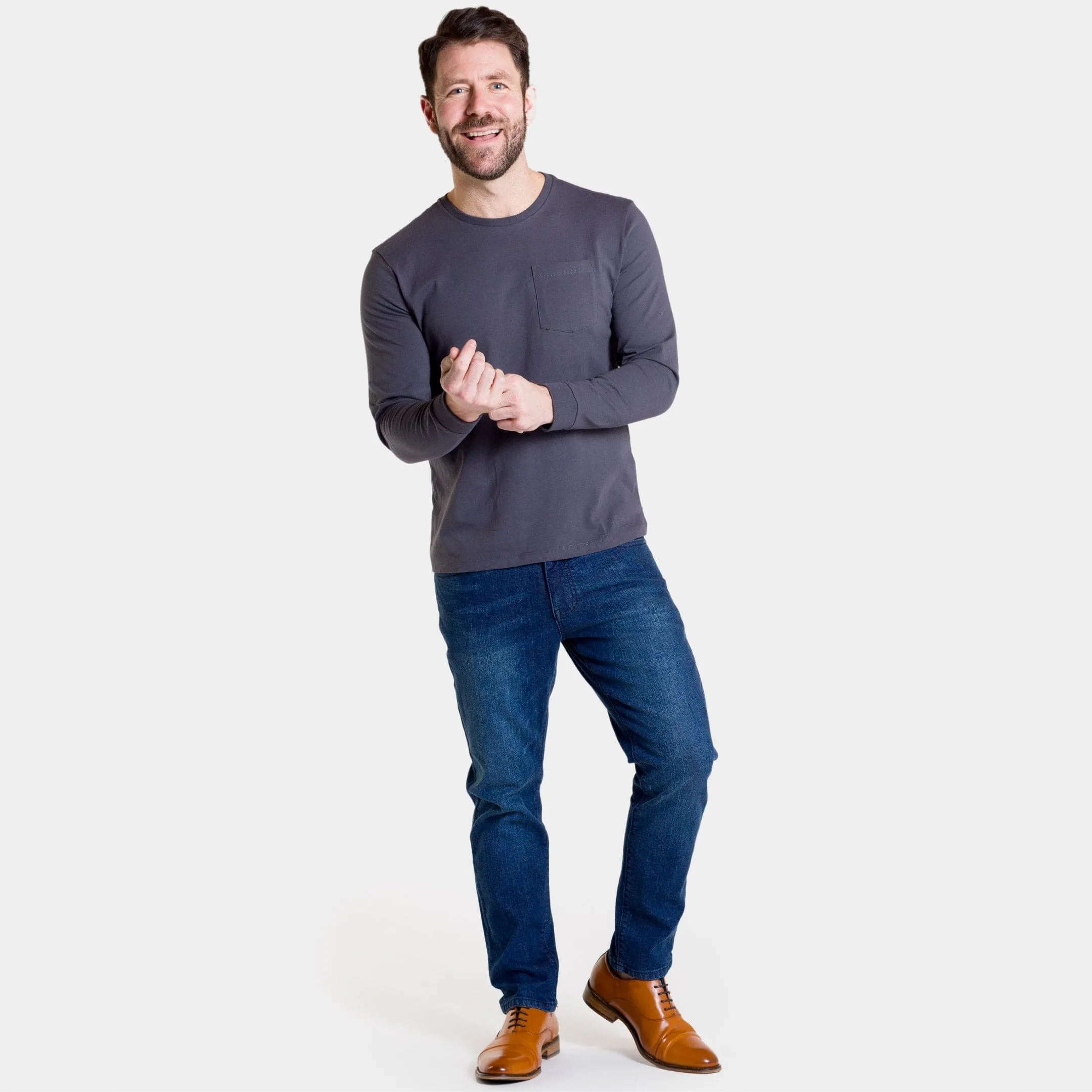 Charcoal Long Sleeve Pima Cotton Crew Neck Tee sold by Ash & Erie product image thumbnail 2