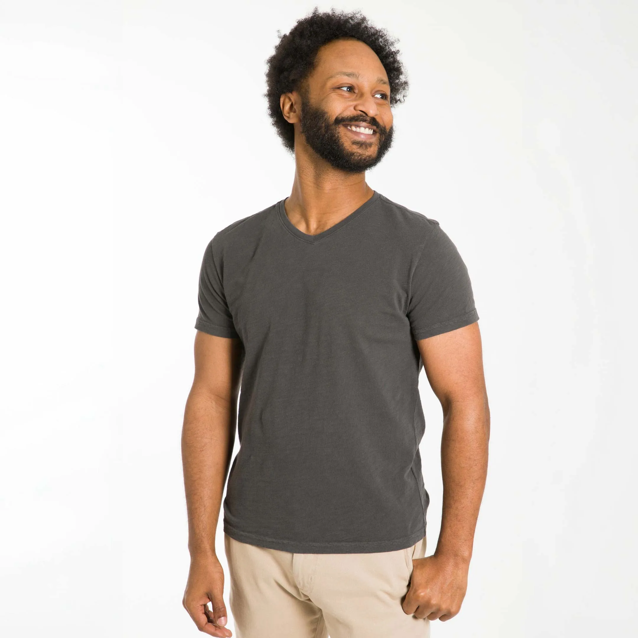 Lightweight Washed Charcoal V Neck Tee sold by Ash & Erie