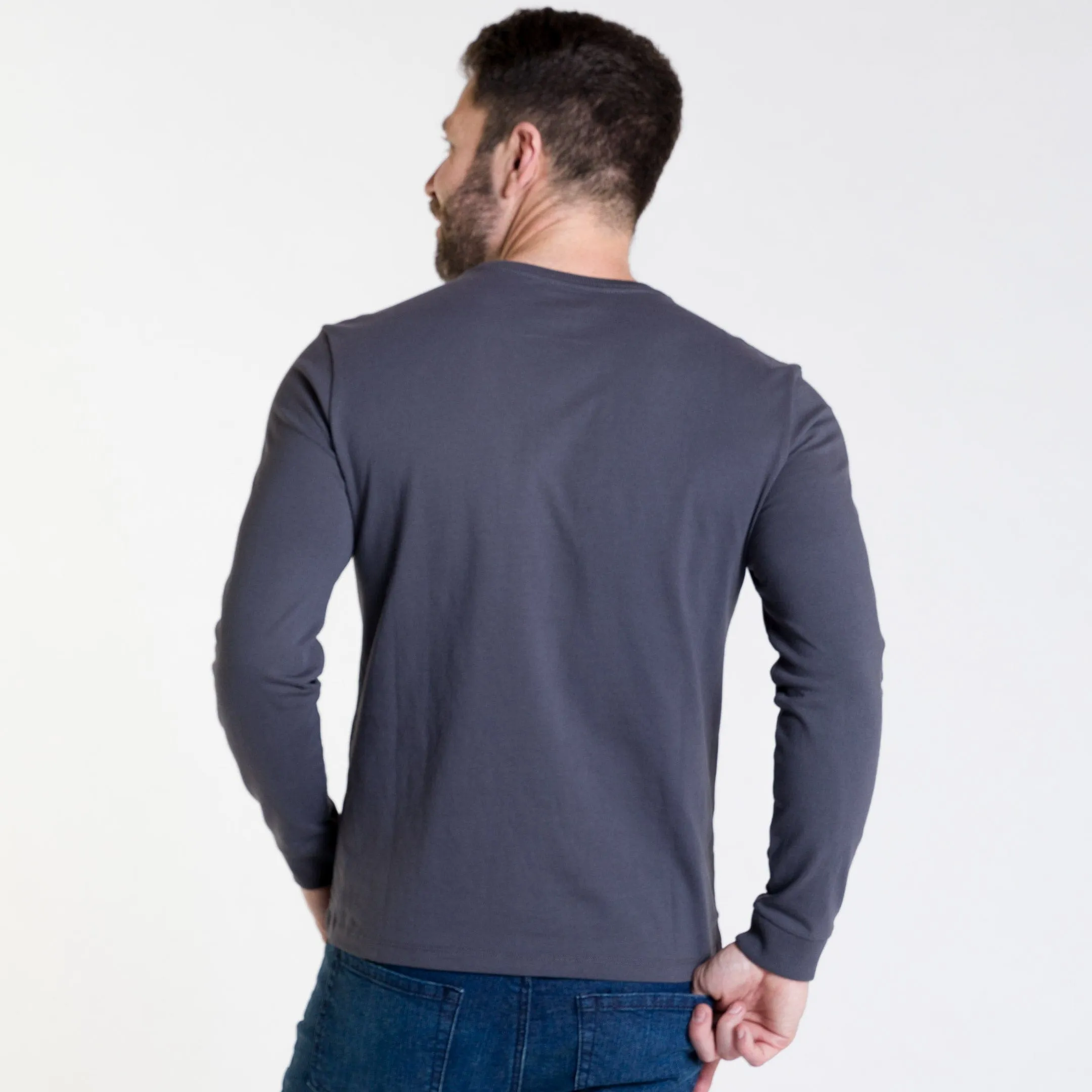 Charcoal Long Sleeve Pima Cotton Crew Neck Tee sold by Ash & Erie product image thumbnail 3
