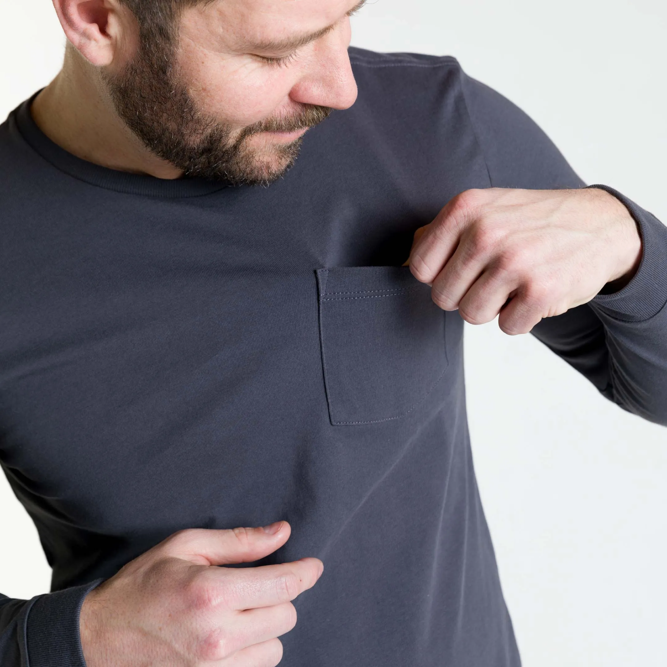 Charcoal Long Sleeve Pima Cotton Crew Neck Tee sold by Ash & Erie product image thumbnail 4