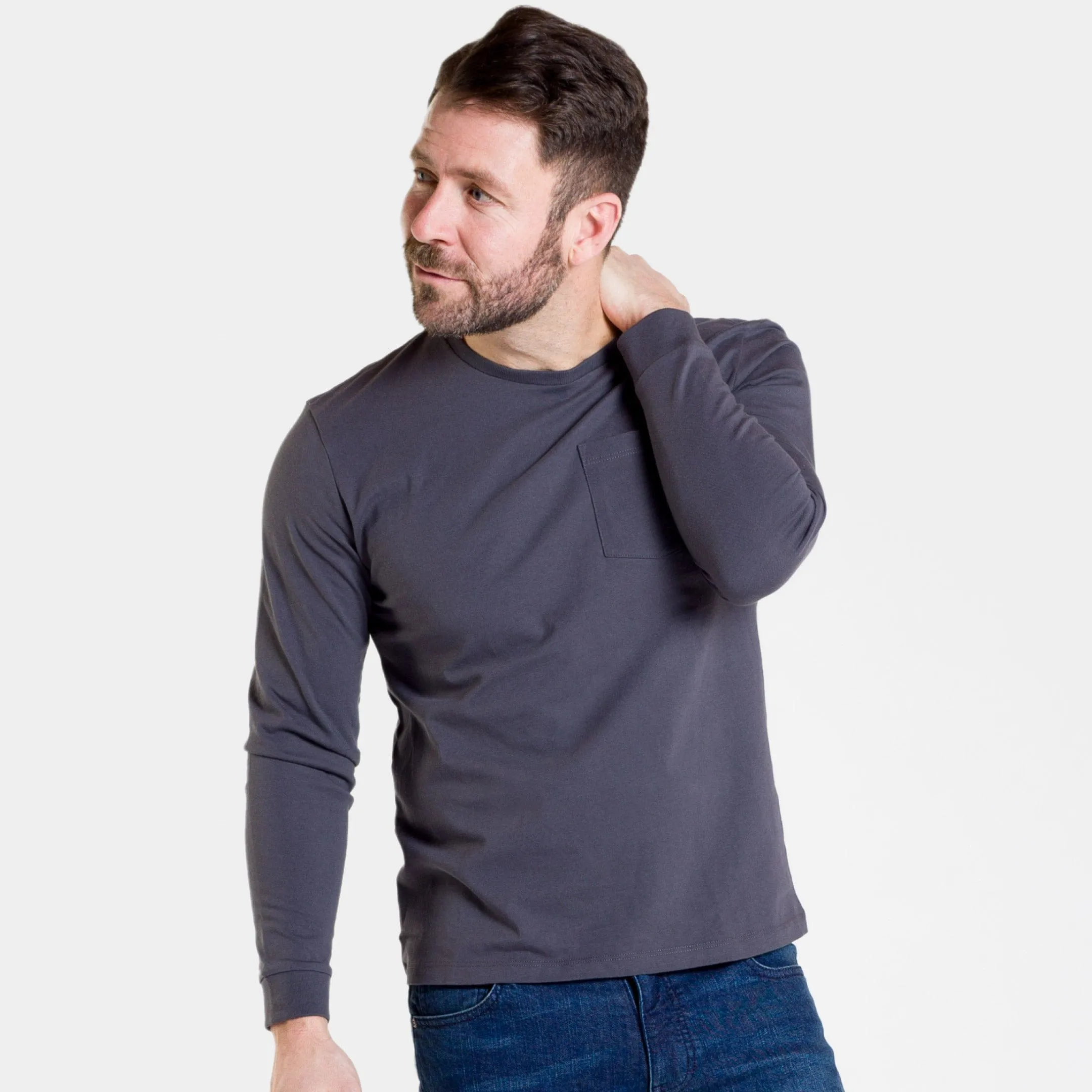 Charcoal Long Sleeve Pima Cotton Crew Neck Tee sold by Ash & Erie