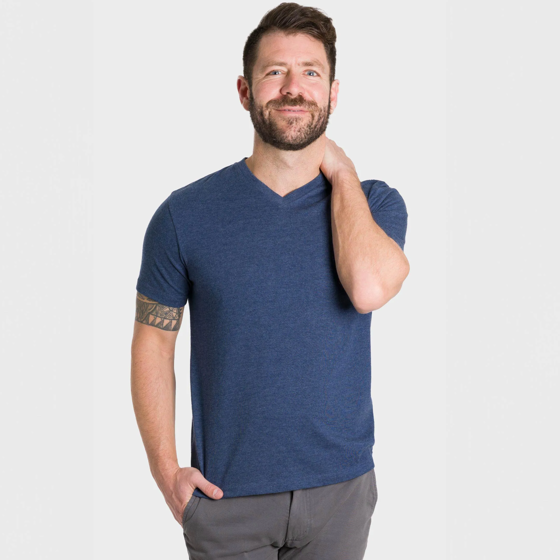Heather Navy V-Neck Tee sold by Ash & Erie