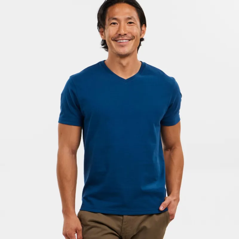 Blue Pima Cotton V Neck Tee sold by Ash & Erie