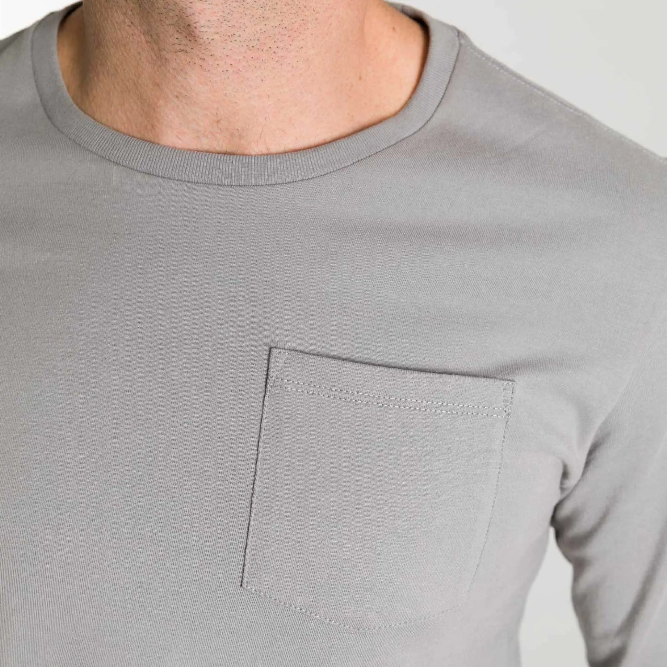 Light Grey Long Sleeve Pima Cotton Crew Neck Tee sold by Ash & Erie product image thumbnail 4