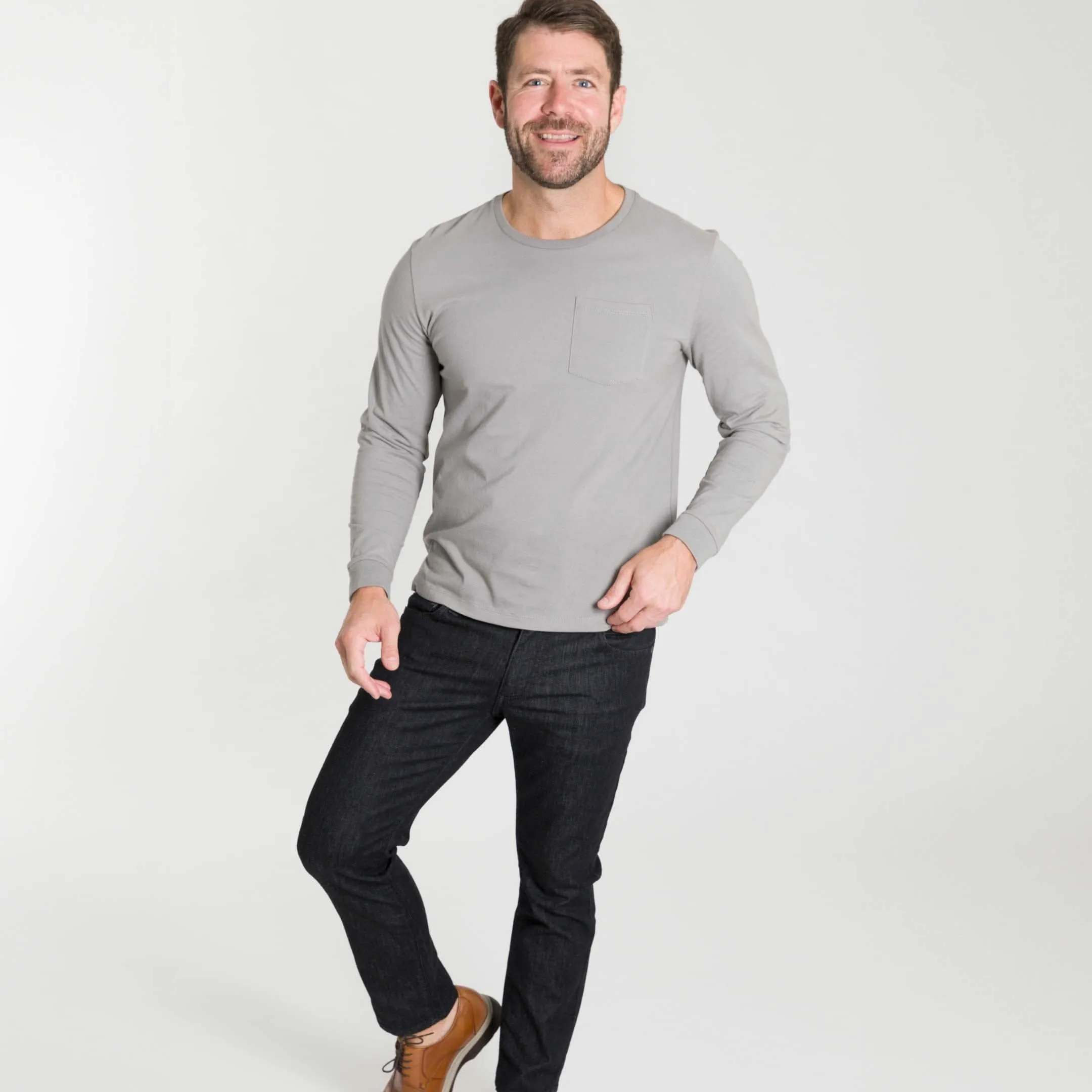 Light Grey Long Sleeve Pima Cotton Crew Neck Tee sold by Ash & Erie product image thumbnail 2