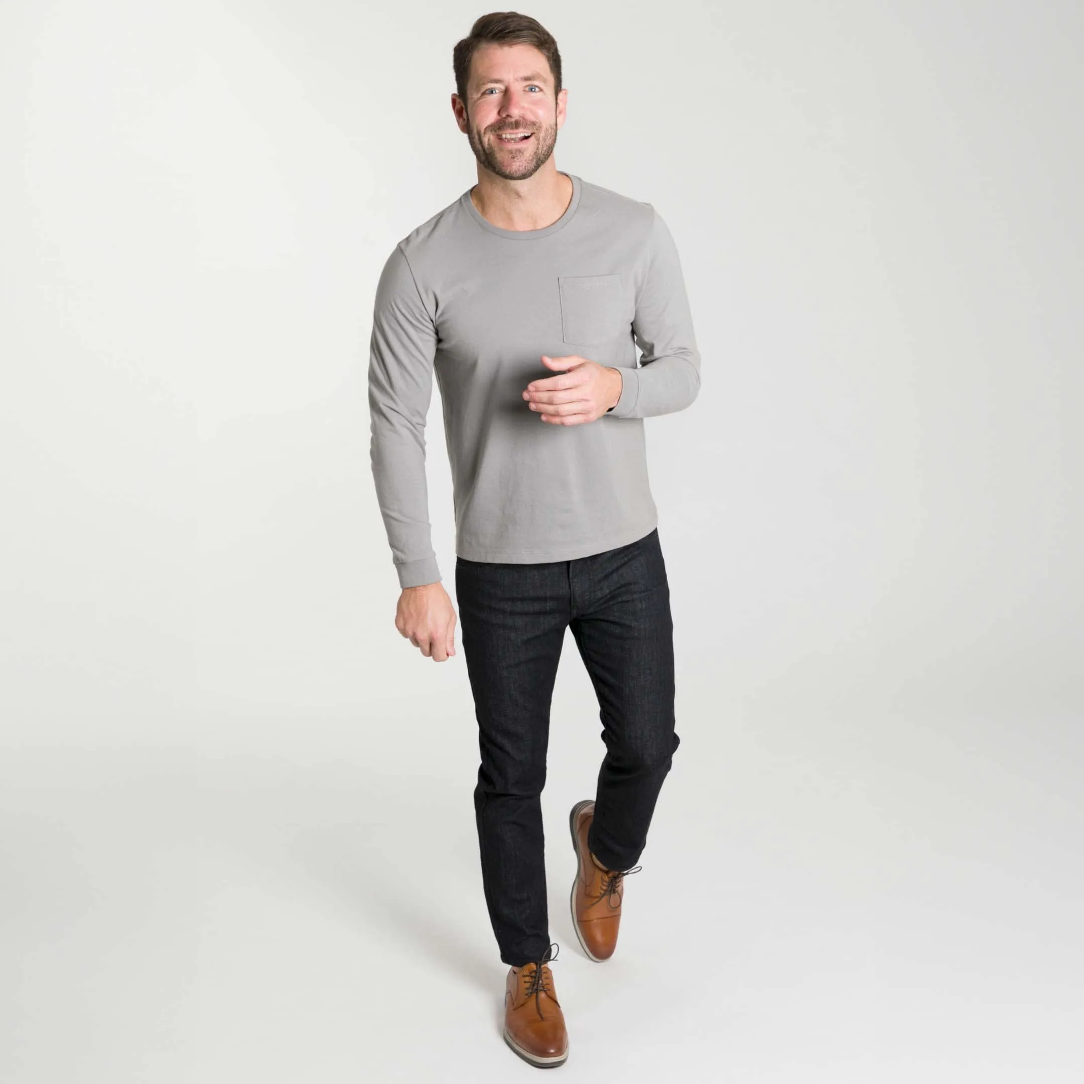 Light Grey Long Sleeve Pima Cotton Crew Neck Tee sold by Ash & Erie product image thumbnail 3