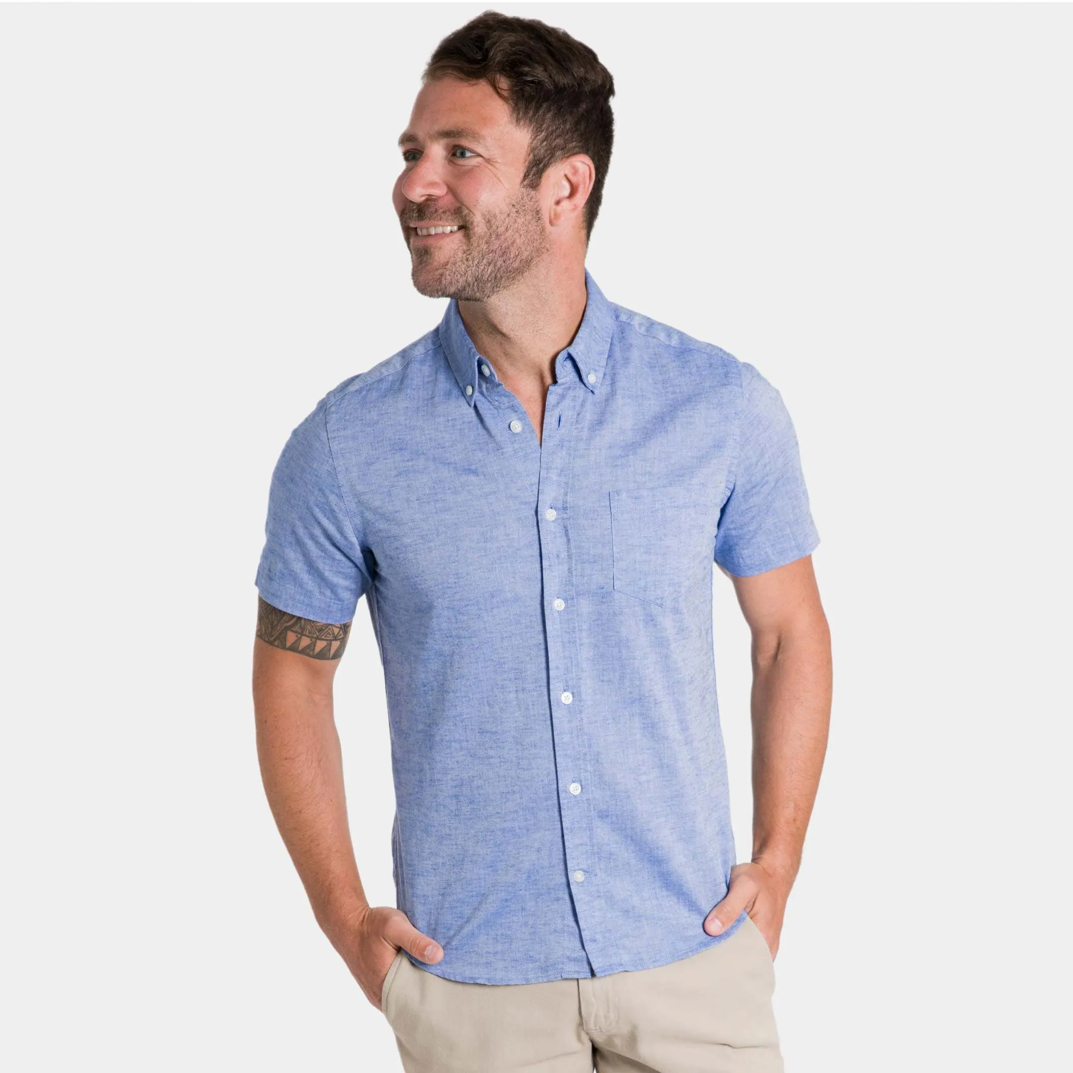 Blue Linen Short Sleeve Shirt sold by Ash & Erie