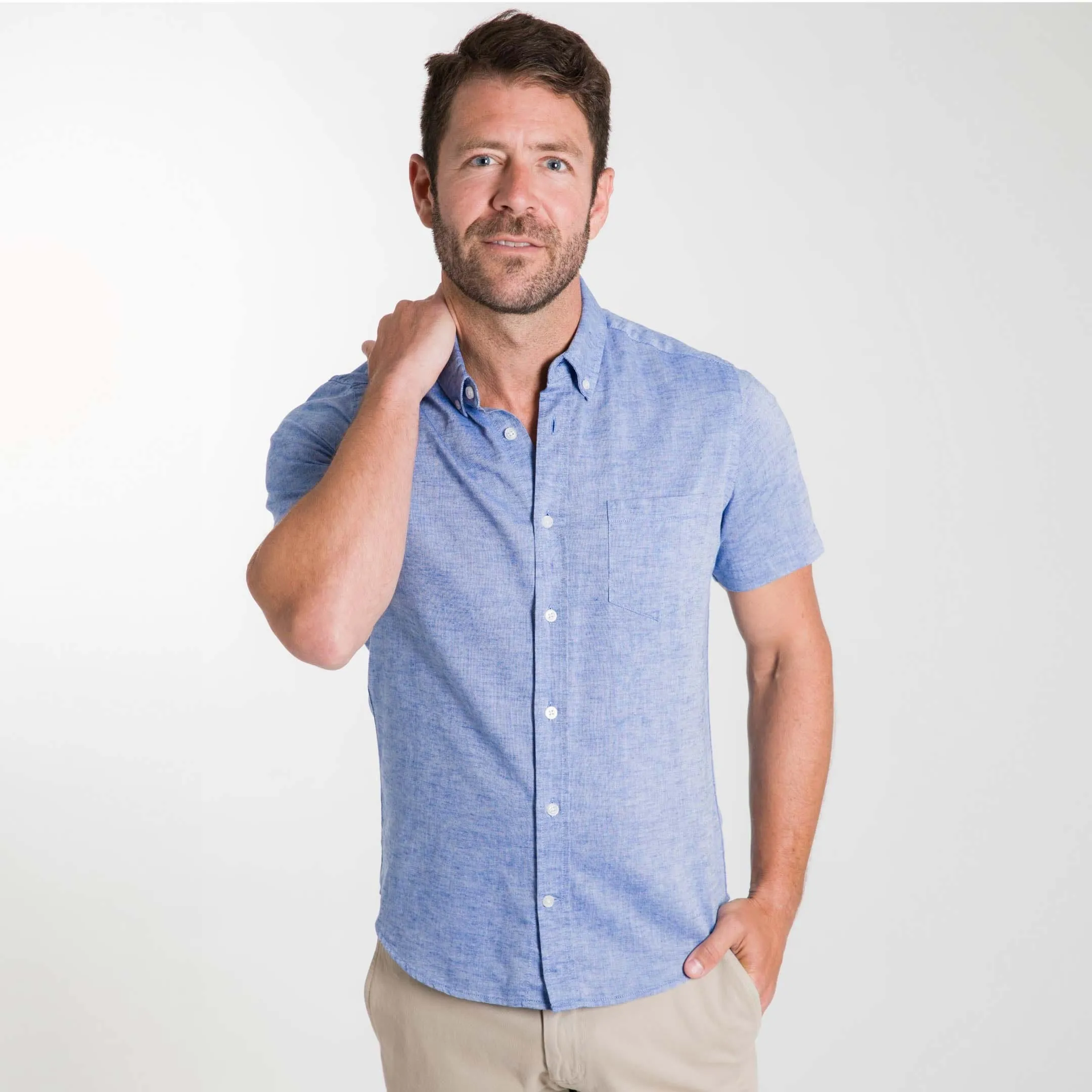 Blue Linen Short Sleeve Shirt sold by Ash & Erie product image thumbnail 5