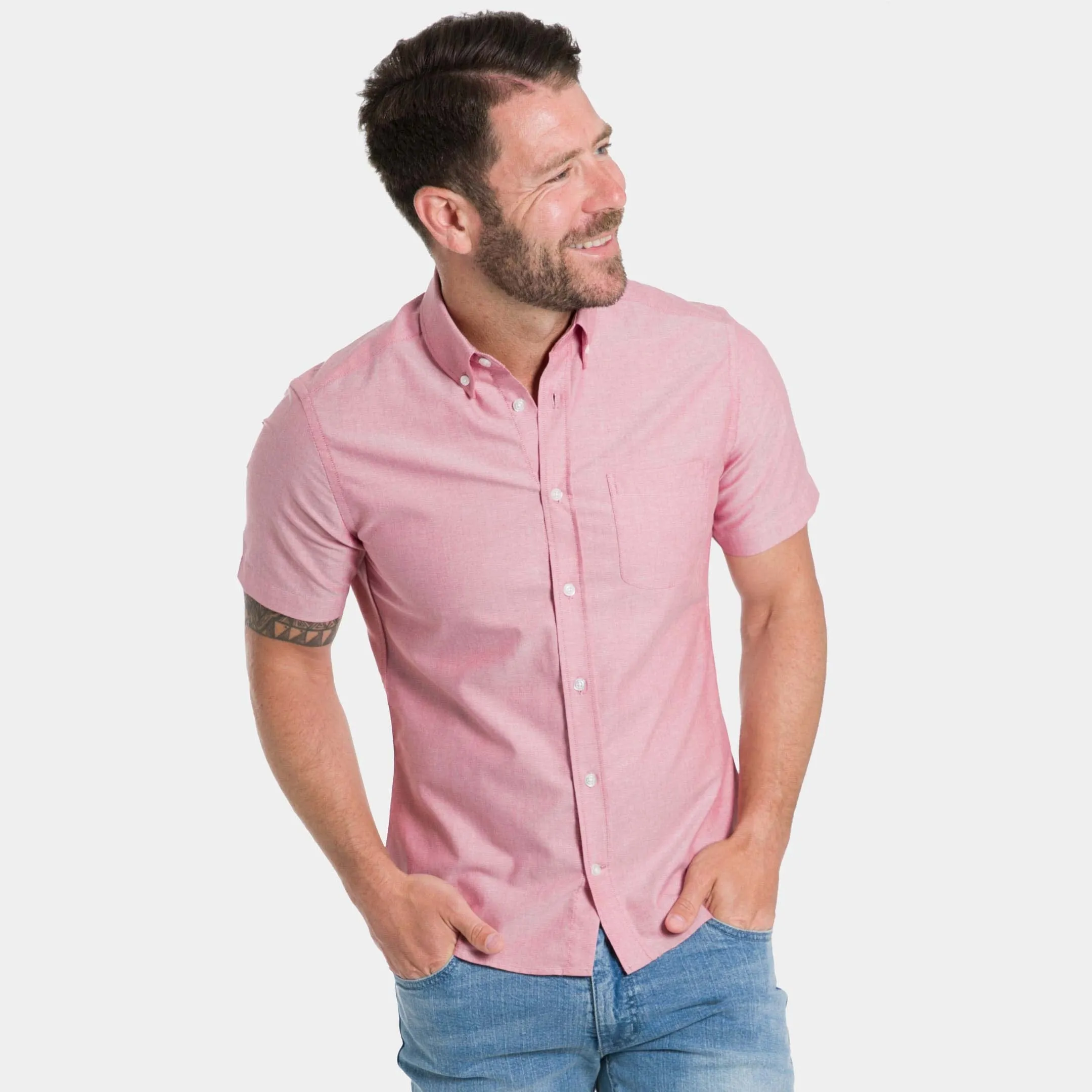 Faded Brick Oxford Wrinkle Free Short Sleeve Shirt sold by Ash & Erie