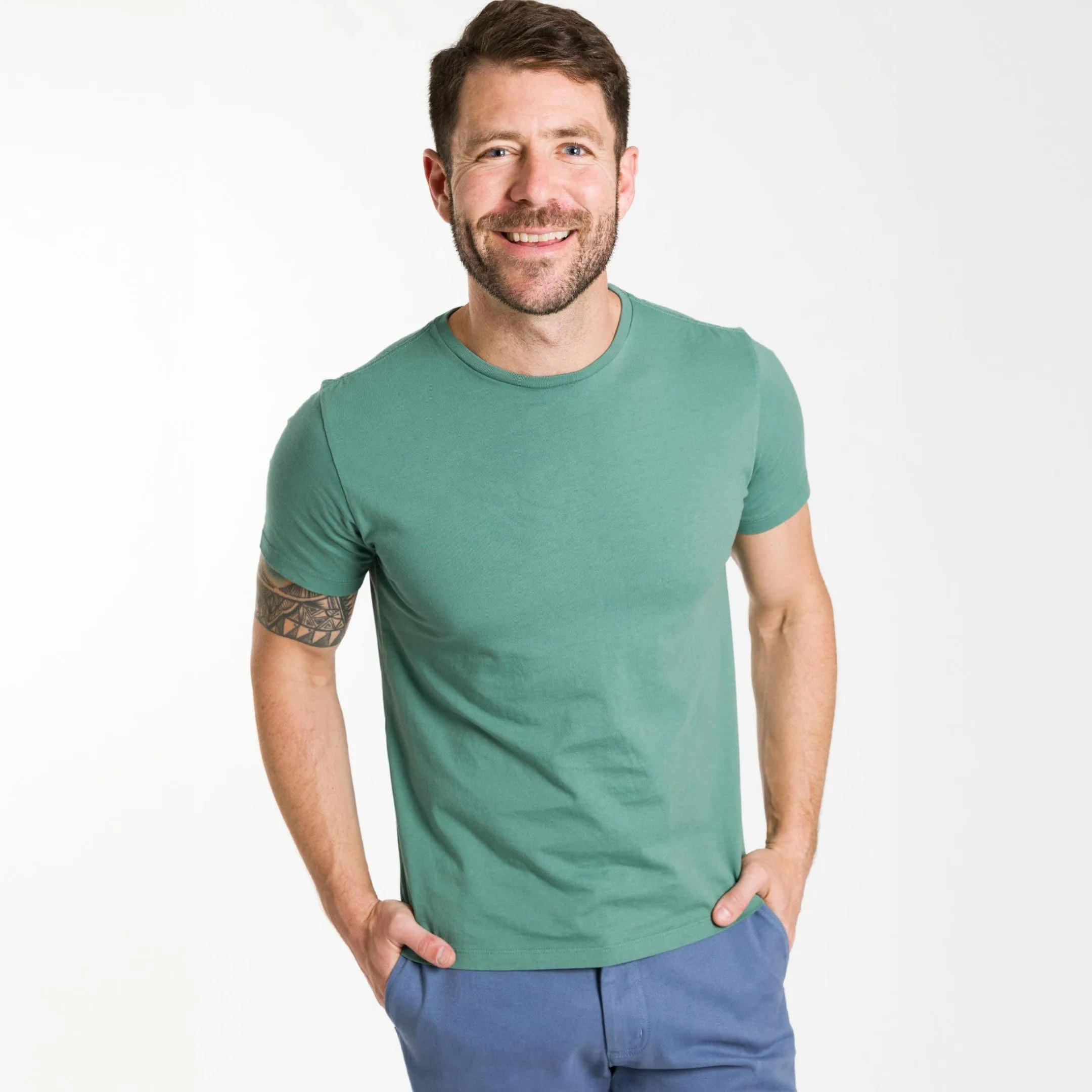 Blue Green Pima Cotton Crew Neck Tee sold by Ash & Erie product image thumbnail 5
